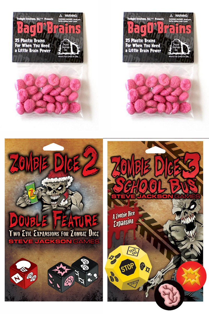 Zombie Dice Expansion Set 2 & 3, w/2 Bag o’ Brains 50 Markers Game Steve Jackson