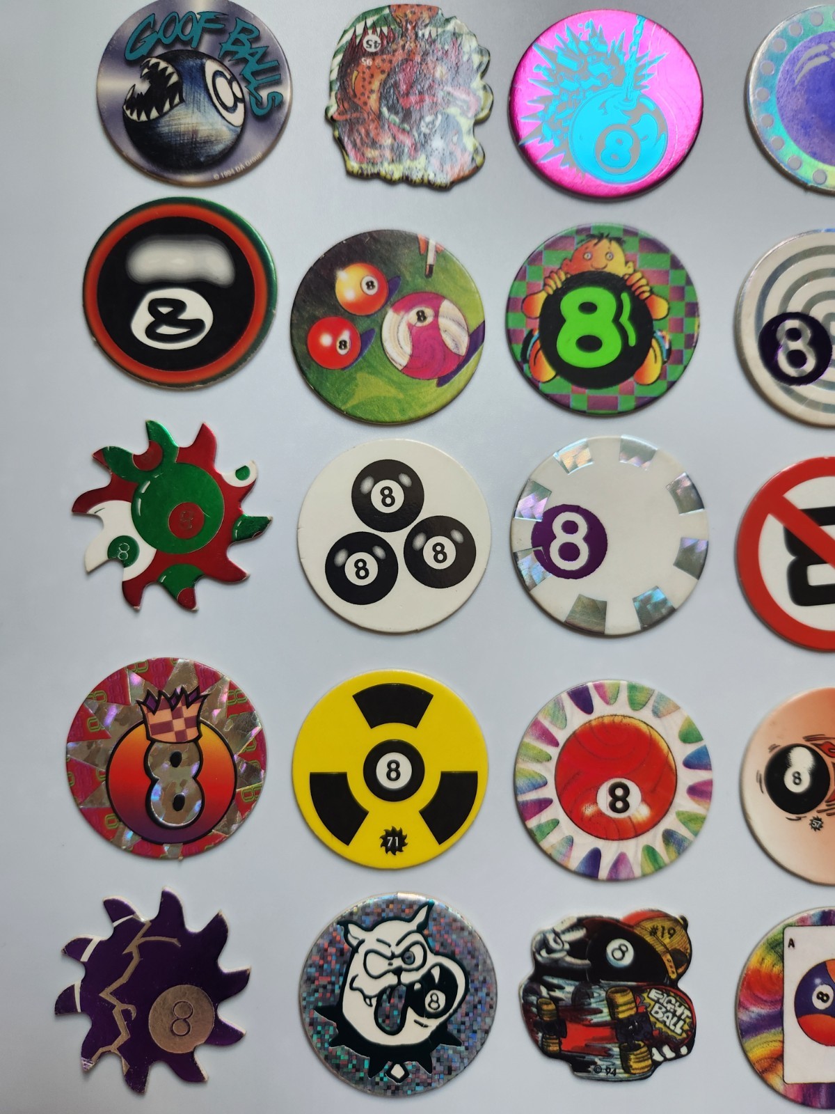 33 90s Vintage Pog Lot #3 8- Ball Theme, Saw/Die-Cut, Holograms