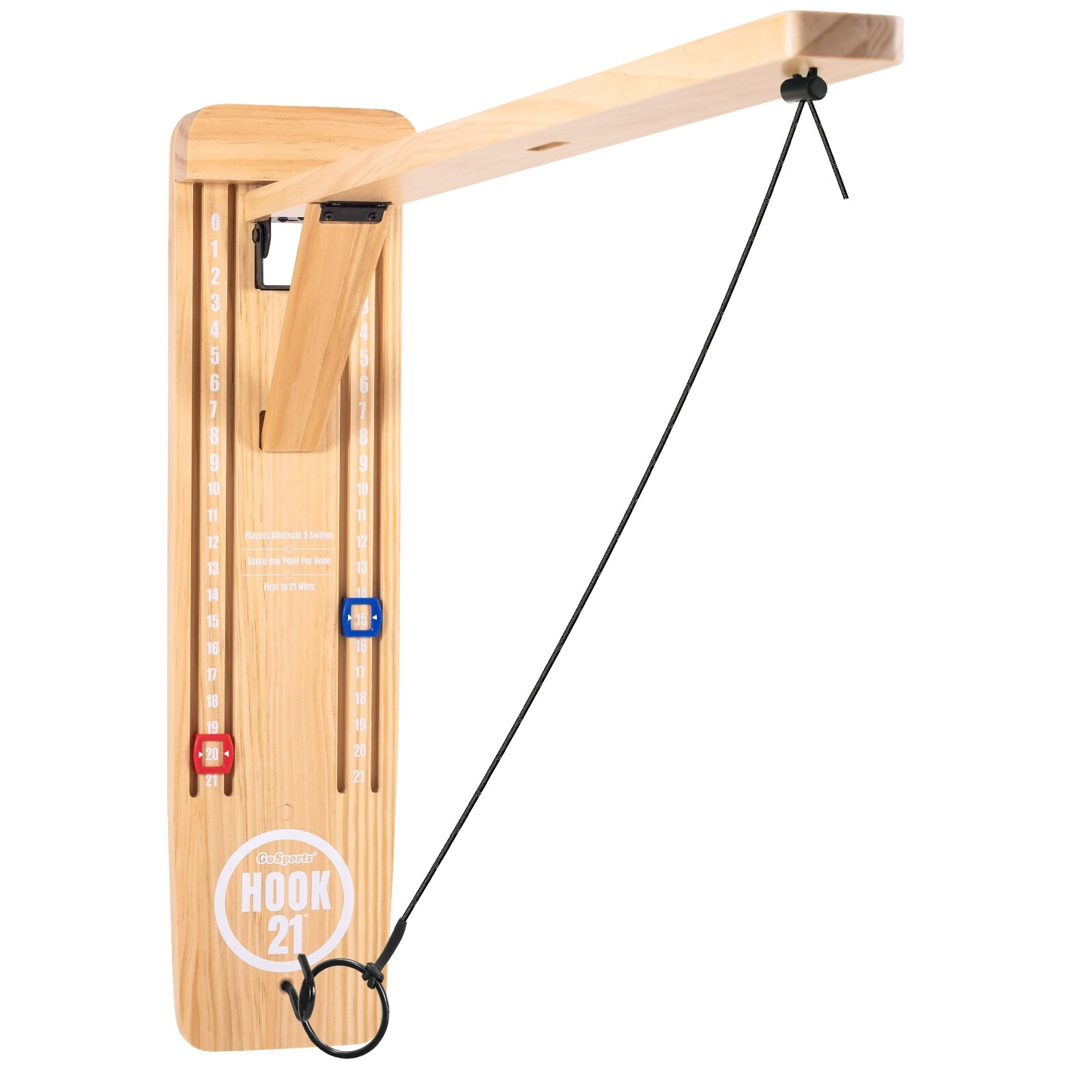 GoSports Hook21 Ring Swing Game -Ring Toss Game with Foldable Arm – Natural