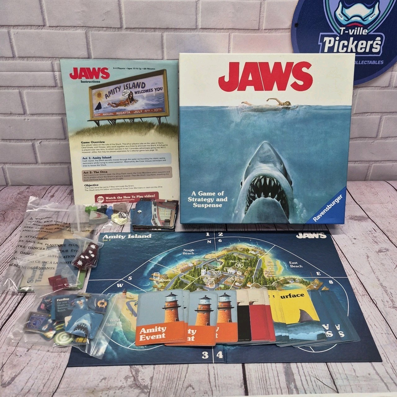 Ravensburger Jaws Board Game Ages 12 & Up Thrilling Strategy & Suspense Complete