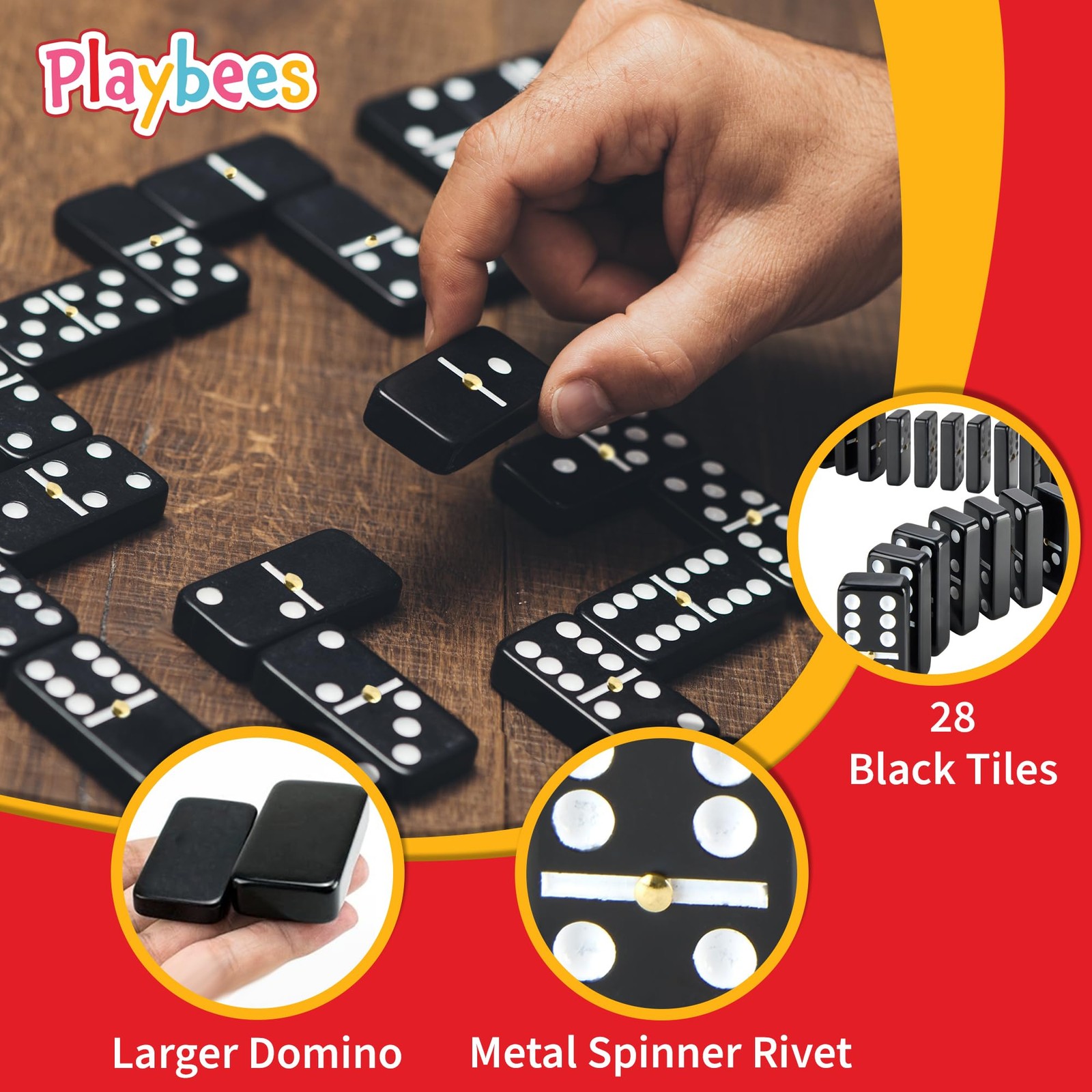 Playbees Jumbo Double Six Dominoes Set – 28 Black 9 x 5.5 x 1 inches,