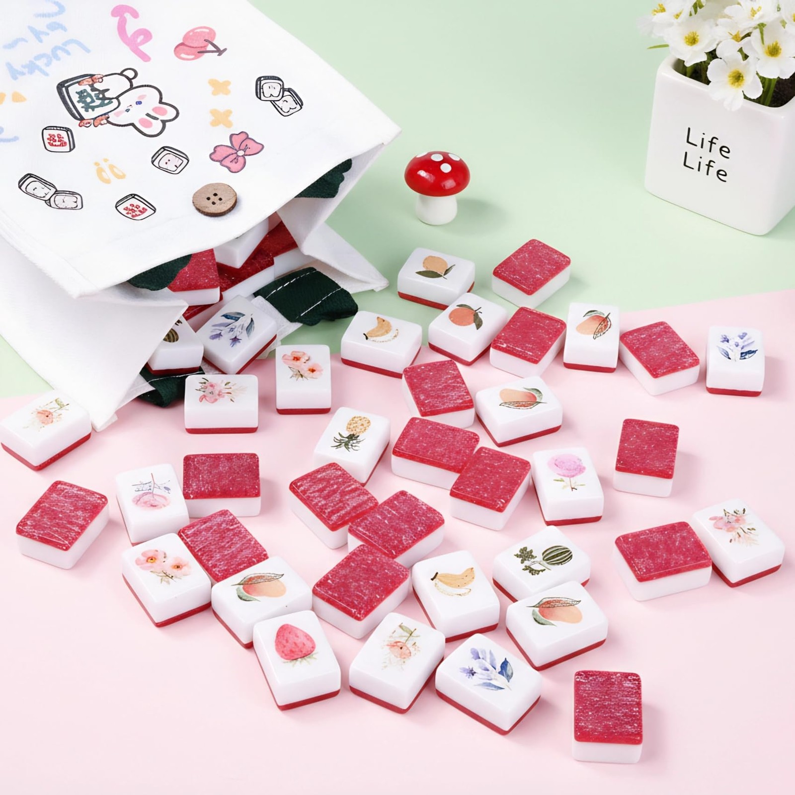 Gueiddi Mahjong Block Set 65 Pcs Vita Mahjong Set Handbag Portable Travel