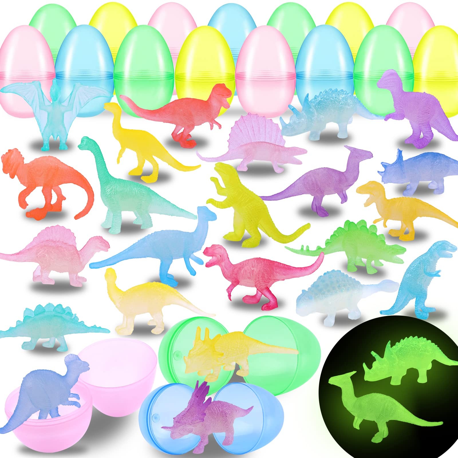 Easter Eggs 28PCS Glow in Dark Dinosaur Toys Mini Plastic Led YUJUN Prefilled