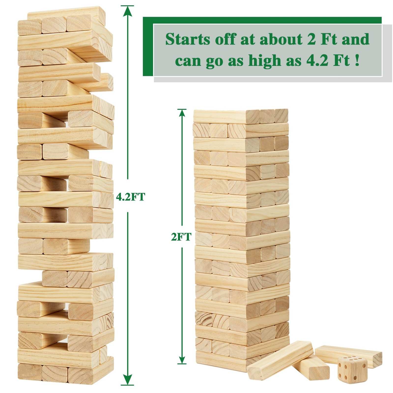 Giant Tumble Tower 57PCS Wooden Block Stacking Yard Games with Carrying Bag C…