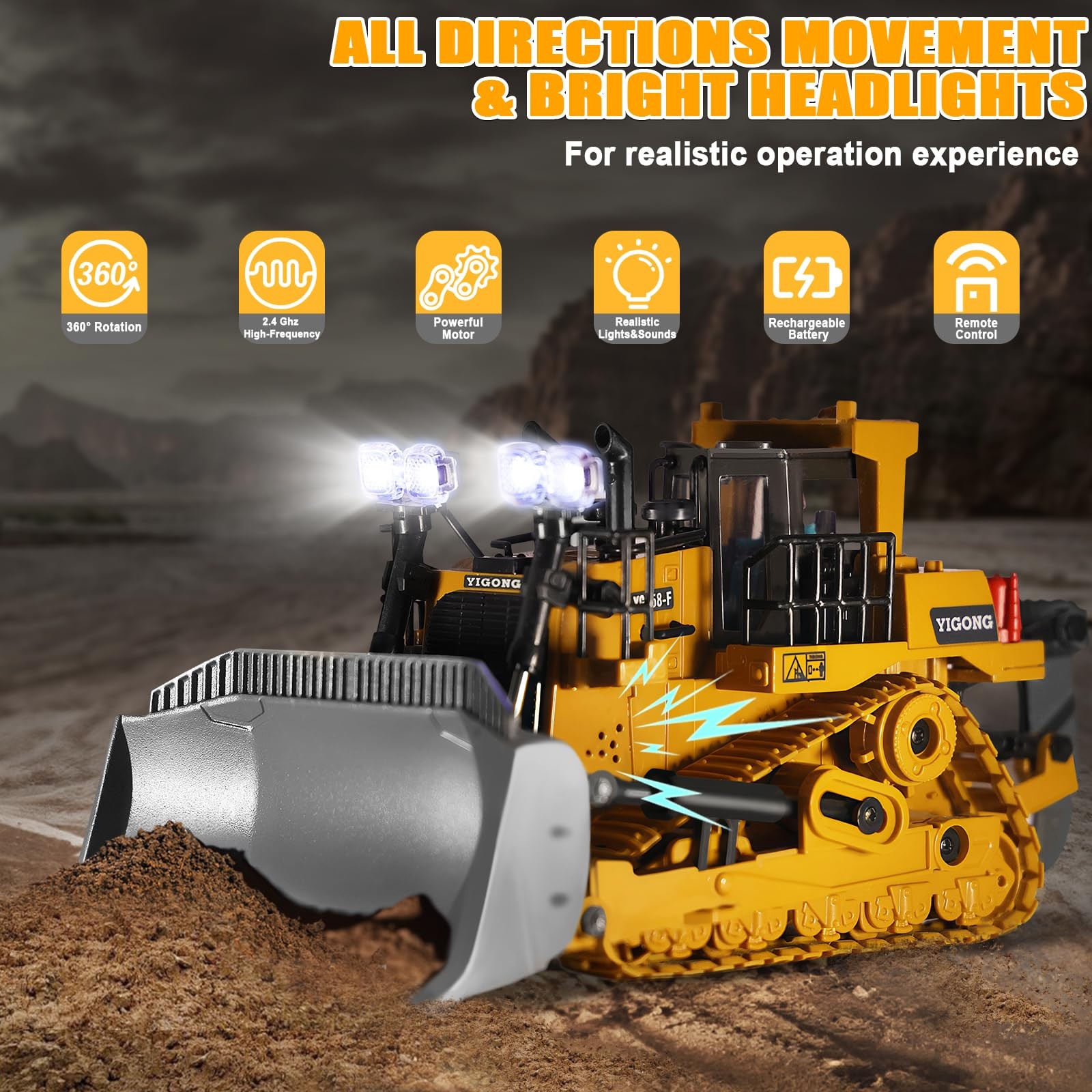 Remote Control Bulldozer 9 Channel Metal Construction Vehicle Lights Sound Led