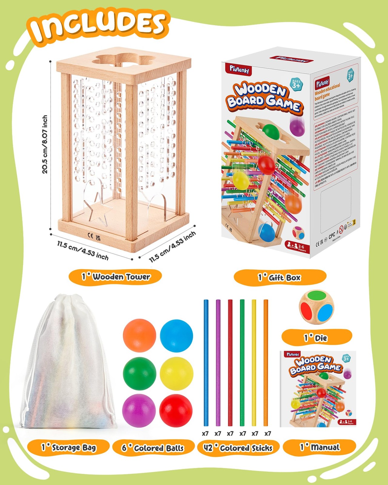 Montessori Wooden Board Game, 42 Colorful Sticks Board Games for Kids 4-6, Ma…