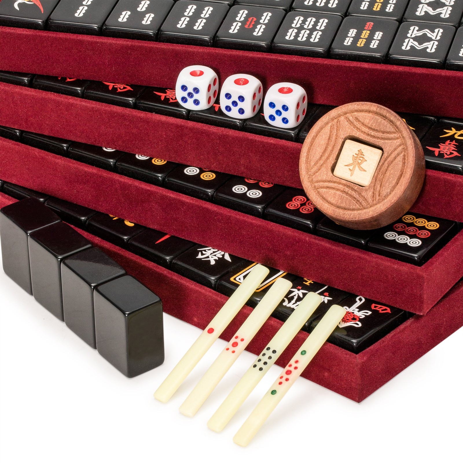 Yellow Mountain Imports Chinese Mahjong Game Set, Jet Set – with 148 Small-Si…