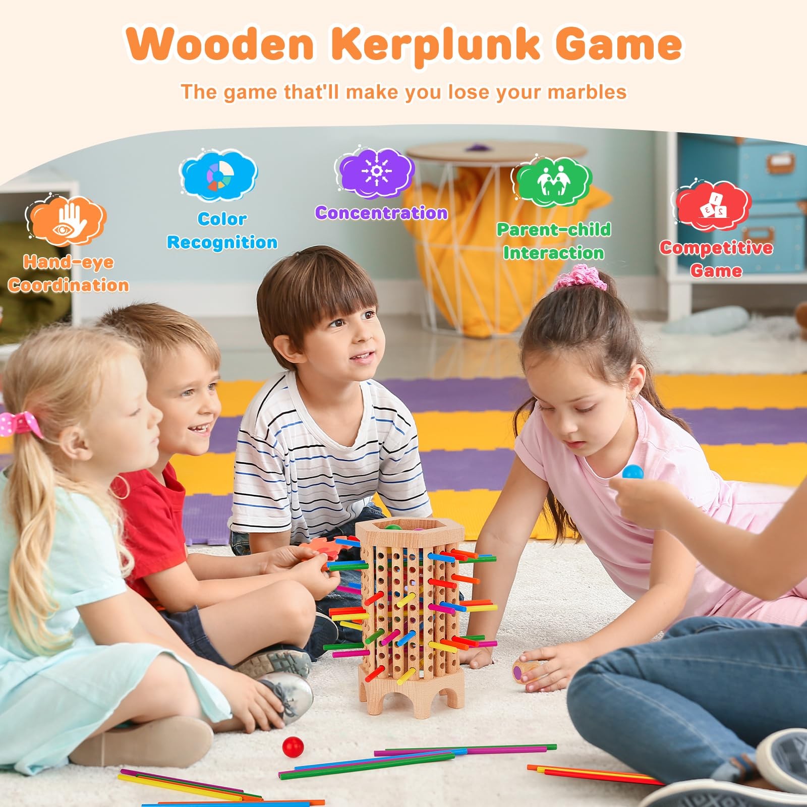 Montessori Game Wooden Board Games for Kids 4-6-8, Colorful Sticks Math Educa…