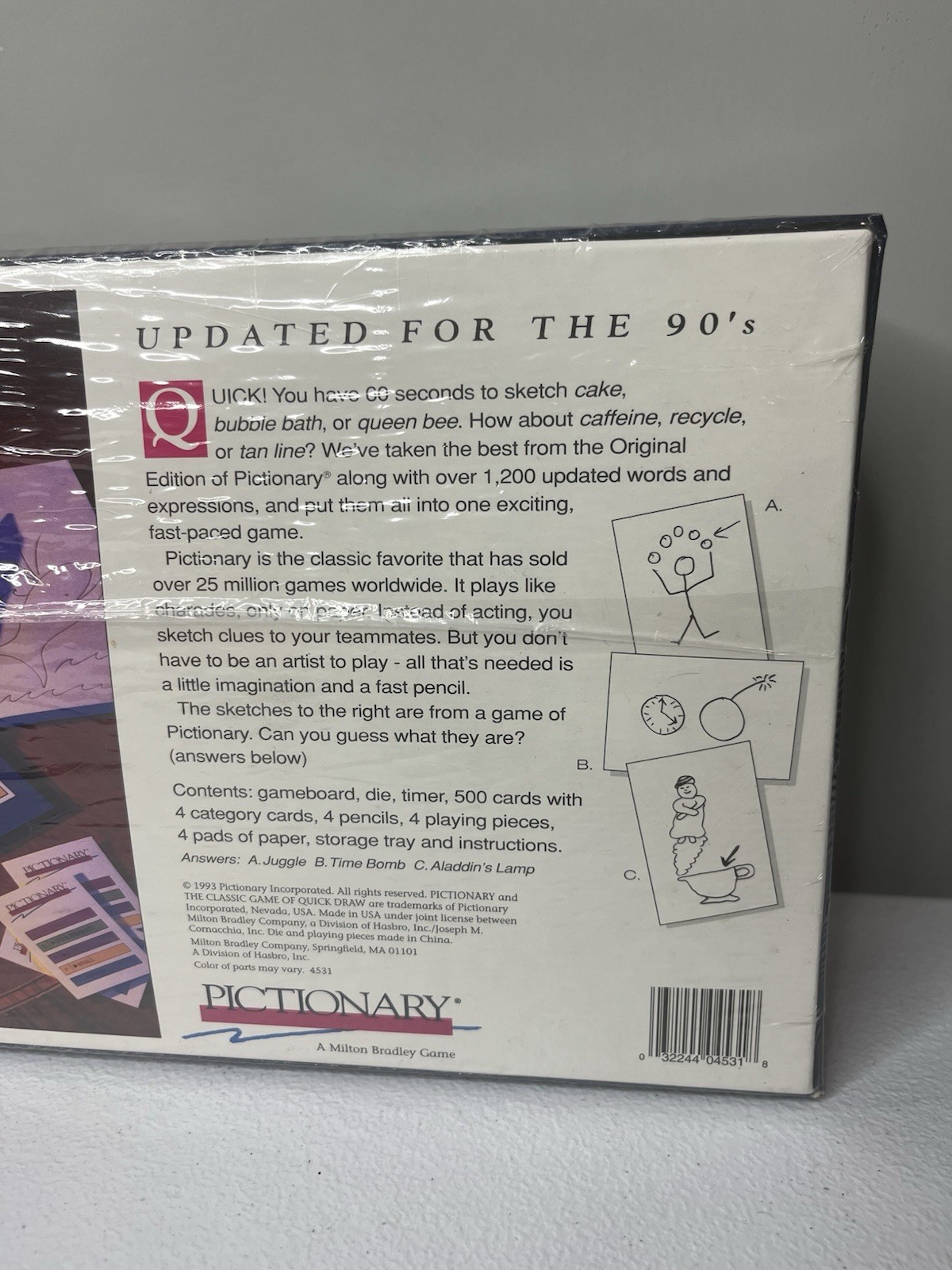 Vintage 1993 Milton Bradley Pictionary Board Game New Sealed Updated For 90s