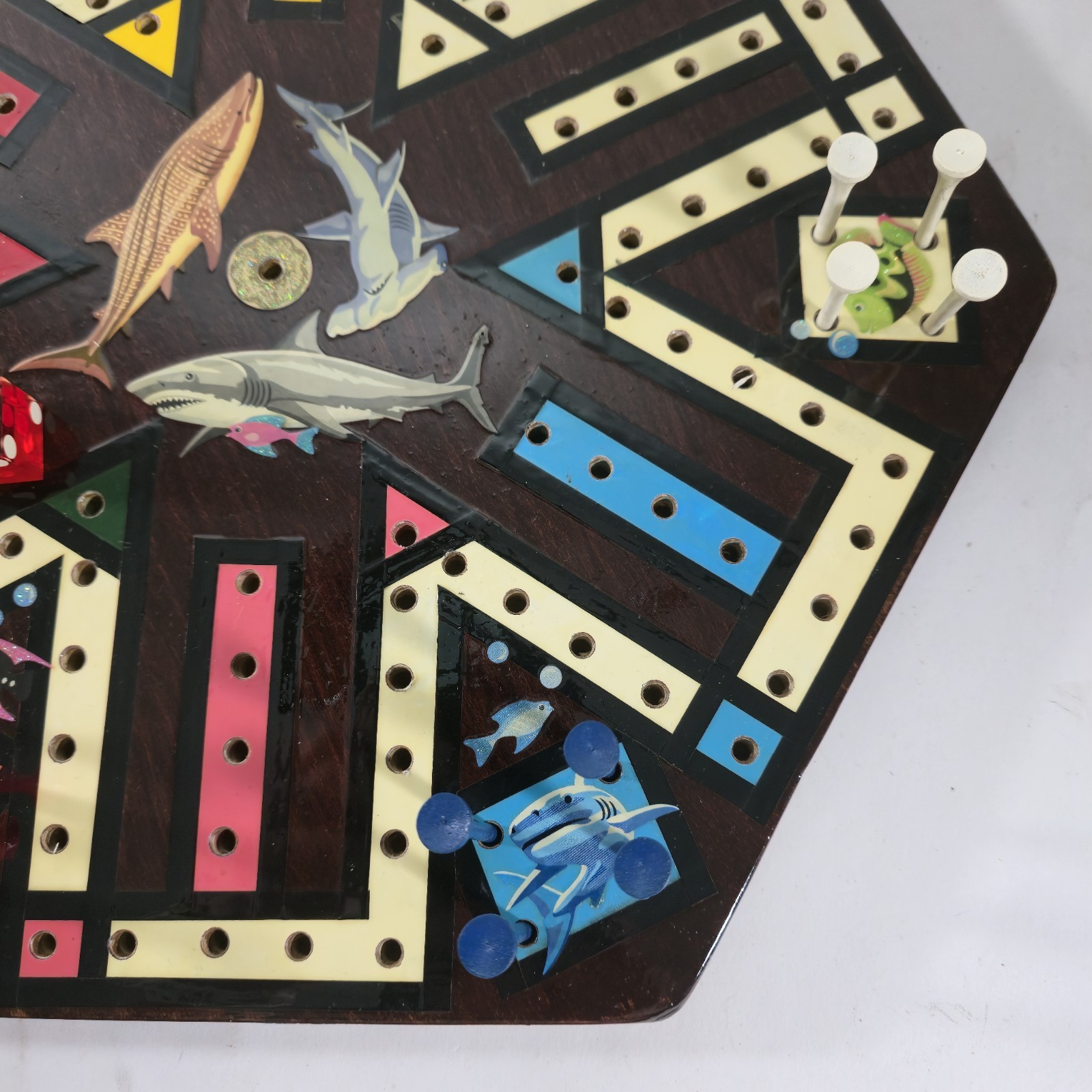 Hand Crafted 14″ Wooden Shark & Fish Aquatic Aggravation Tee Peg Game Board