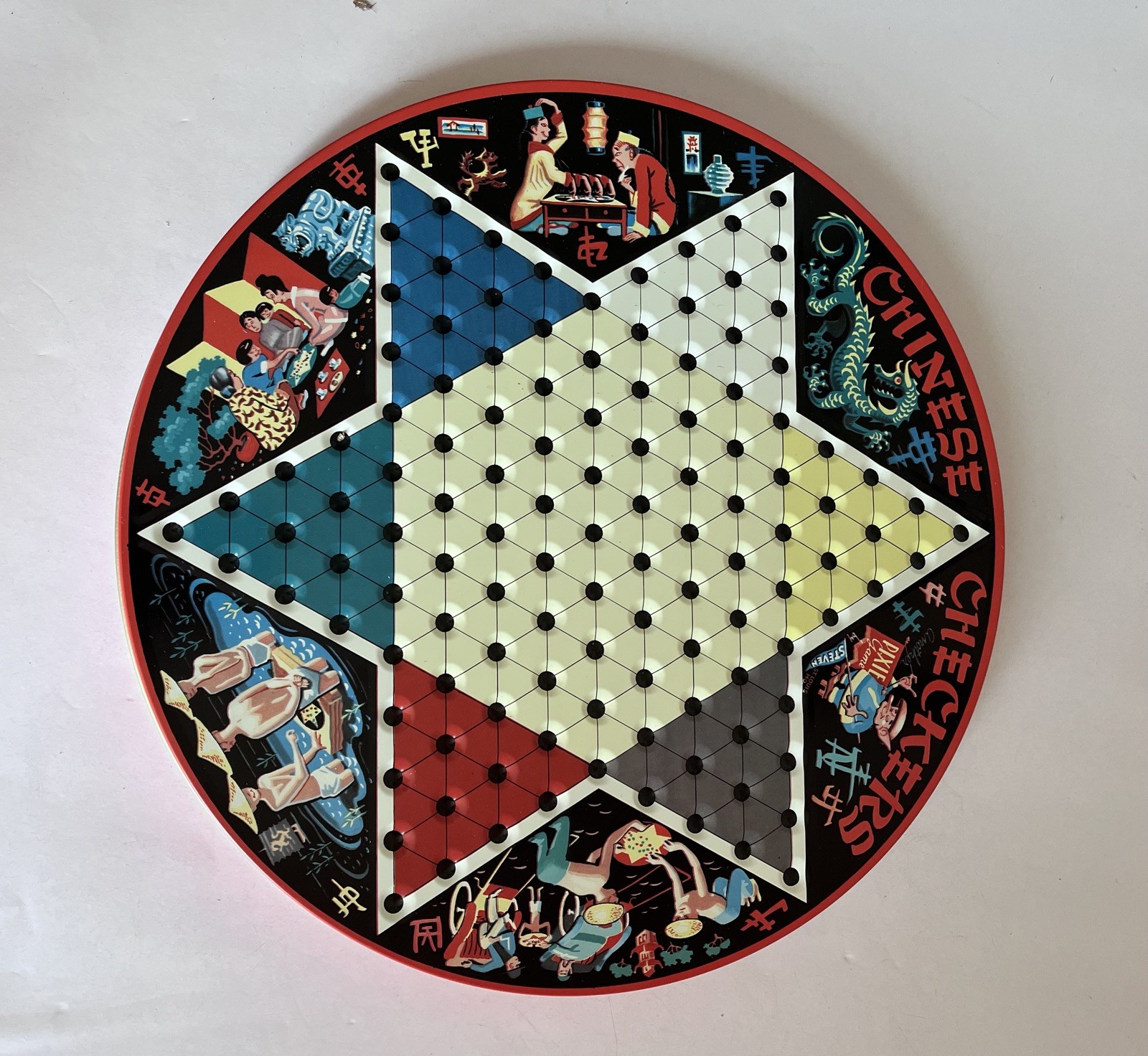 Vintage Chinese Checkers Pixie Game by Steven St Louis Box w/Colorful Marbles