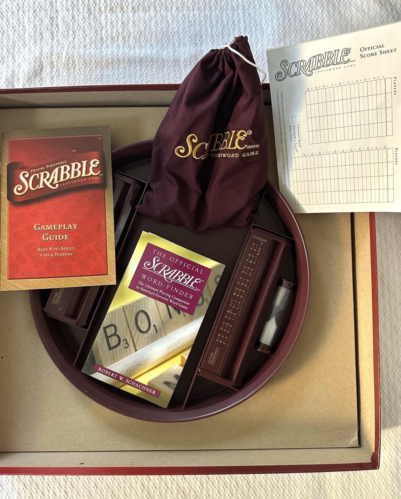 SCRABBLE Deluxe Turntable Crossword Game 2001 100% Complete +Scrabble Dictionary
