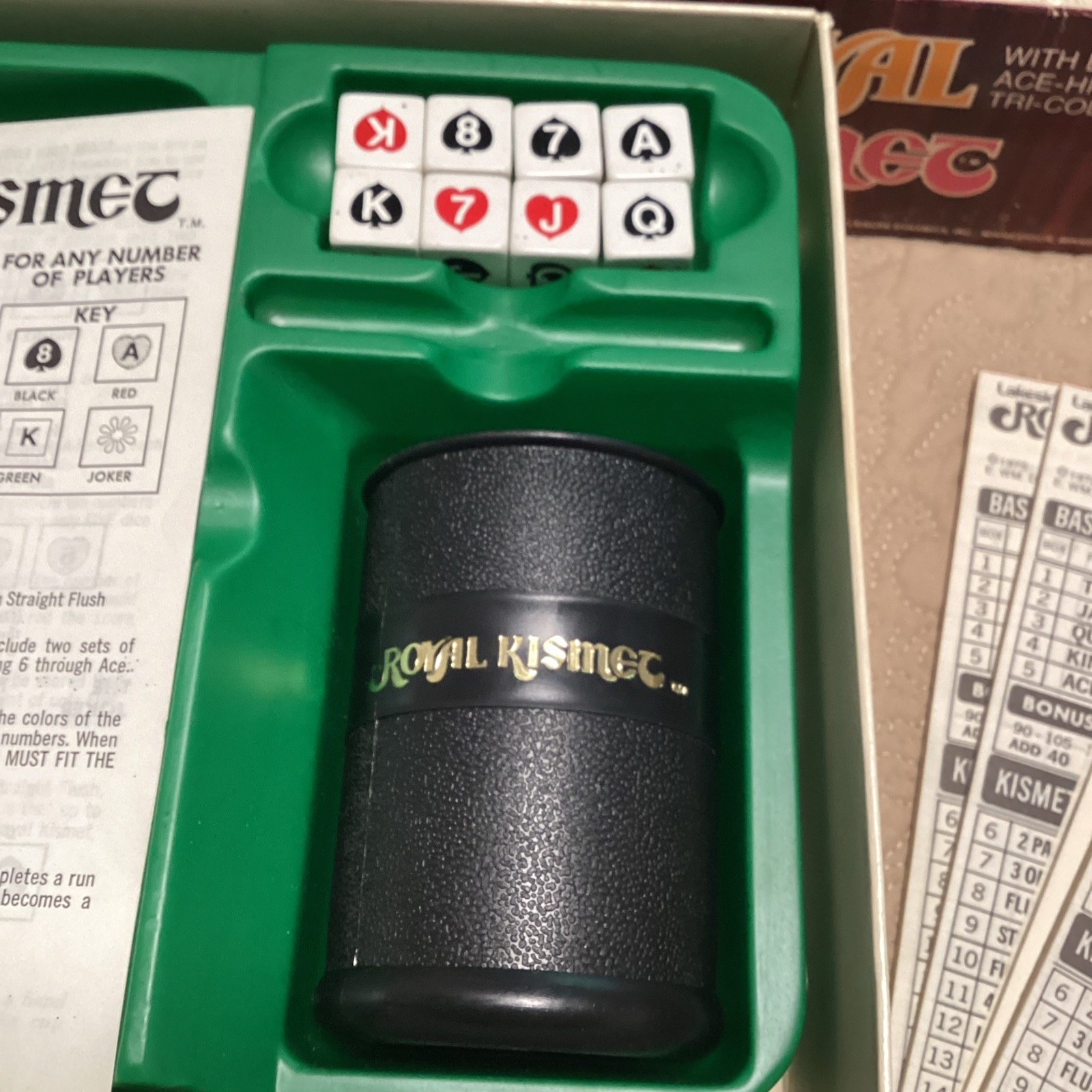 Royal Kismet Poker Dice Game Complete w Clean Score Pads Lakeside 1974