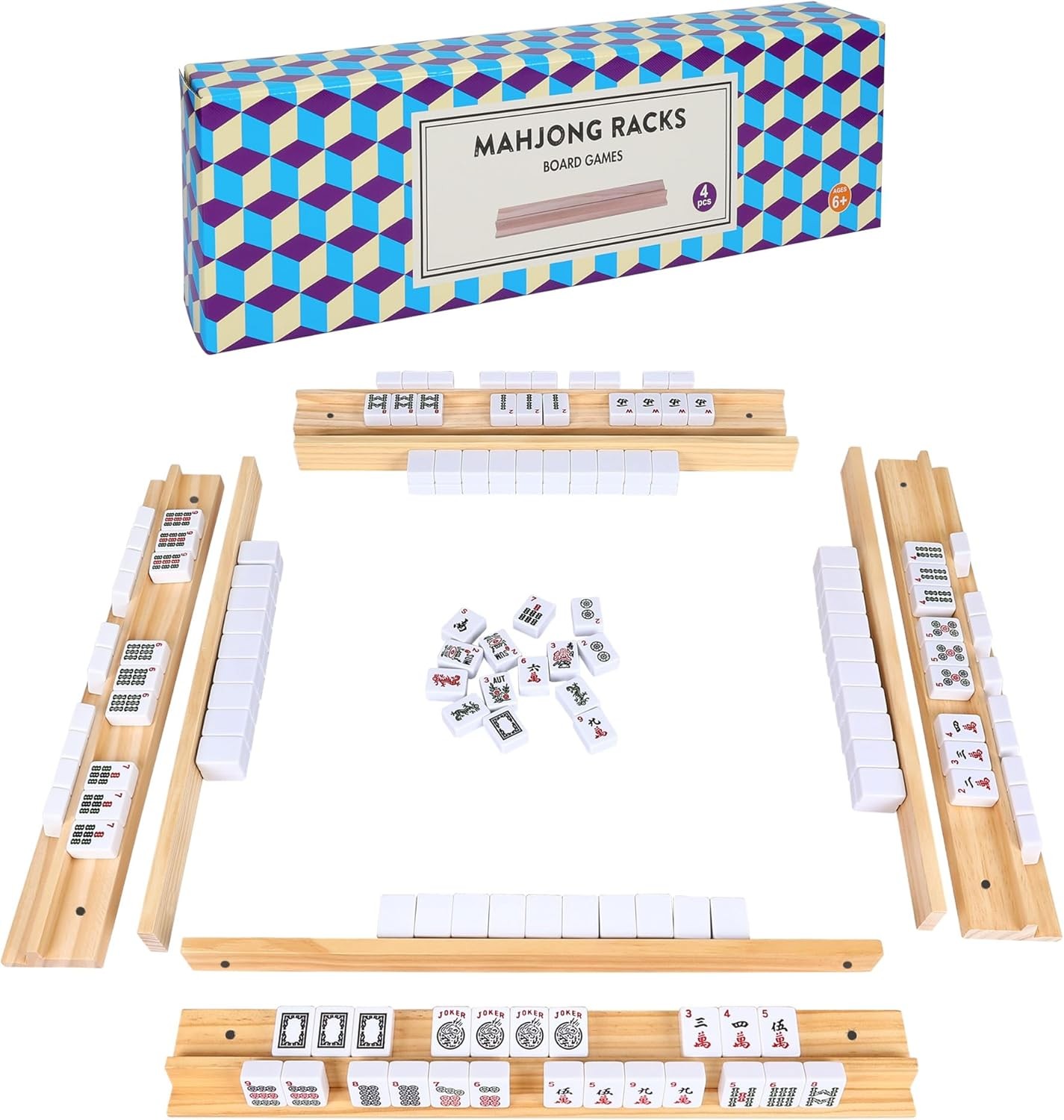 Upgraded Mahjong Racks with Pushers, Set of 4 Trays for American Mahjong Game…