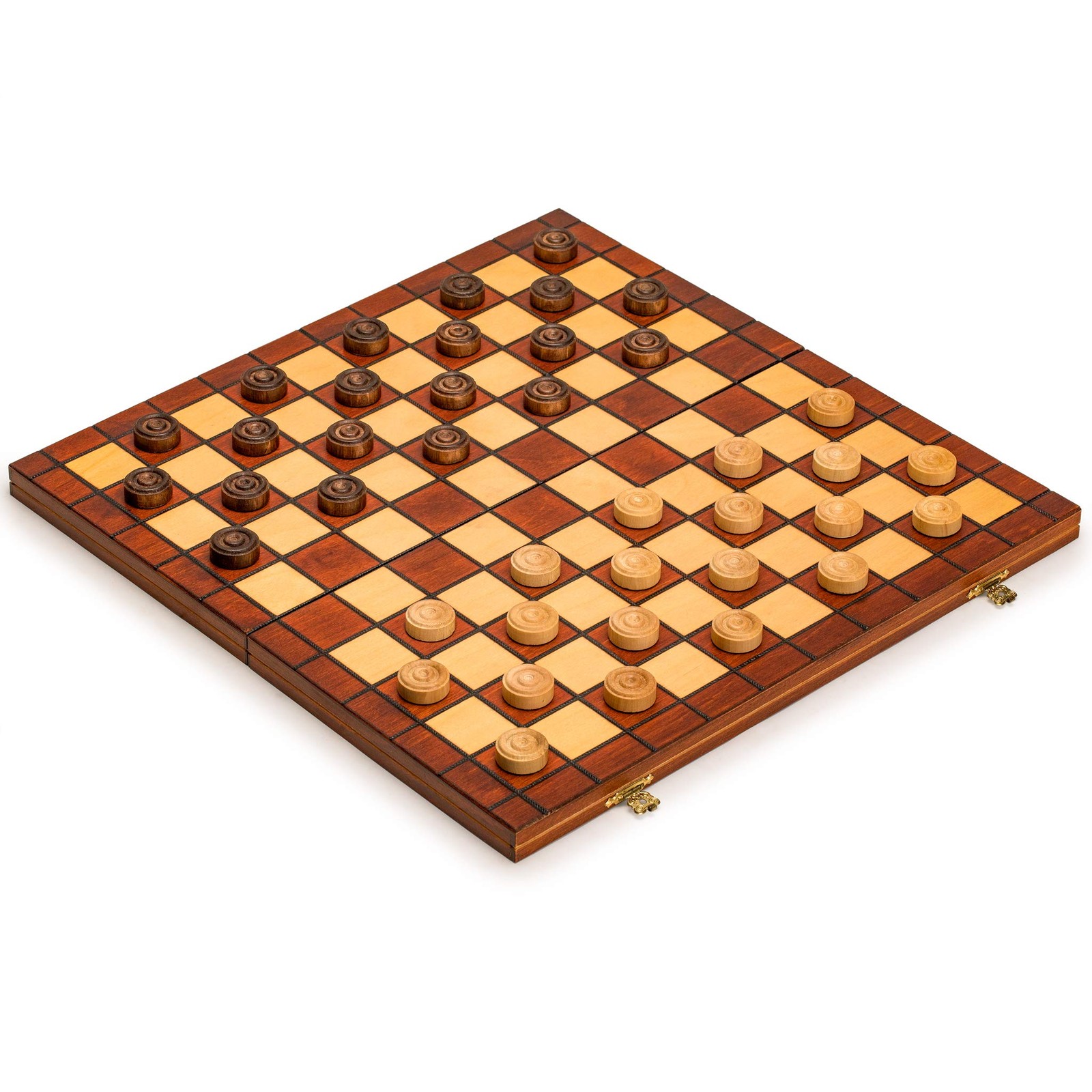 Checkers Set in Folding Wooden Case – 100 Playing Field – 15-1/2”
