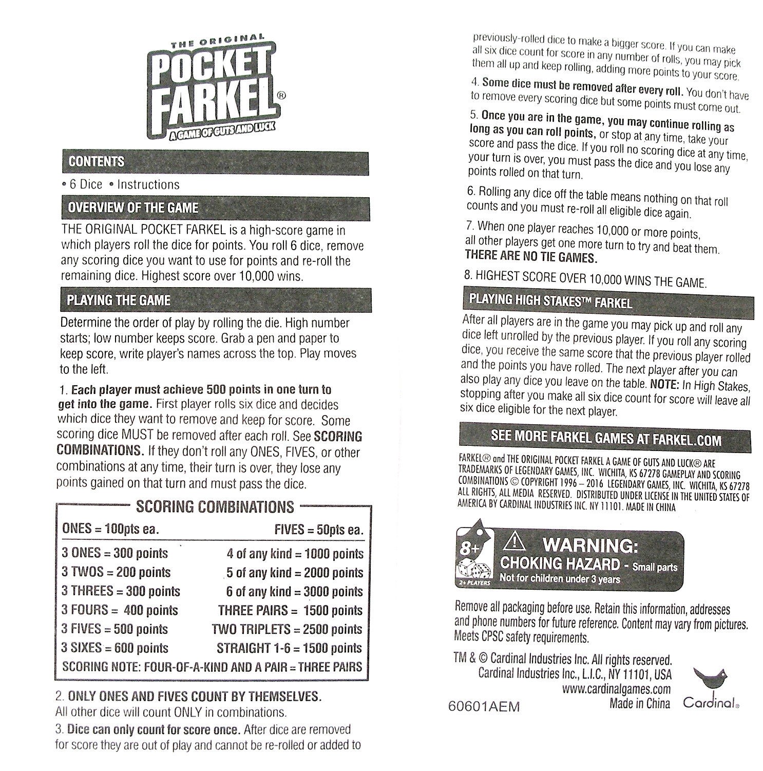 The Original Pocket Farkel: Dice Game of Guts and Luck + Mini Uno Bullseye