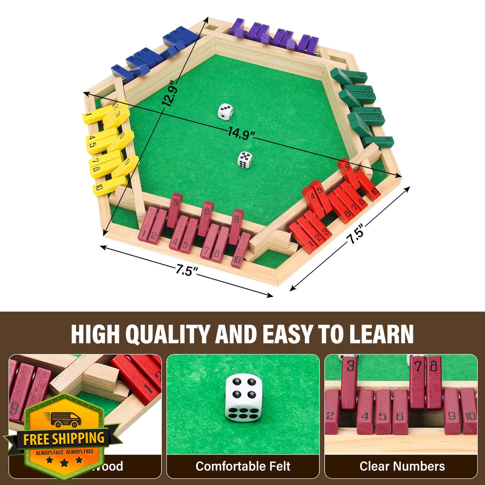 INNOVJOPRO Shut the Box Game Multicolor 16 Dice