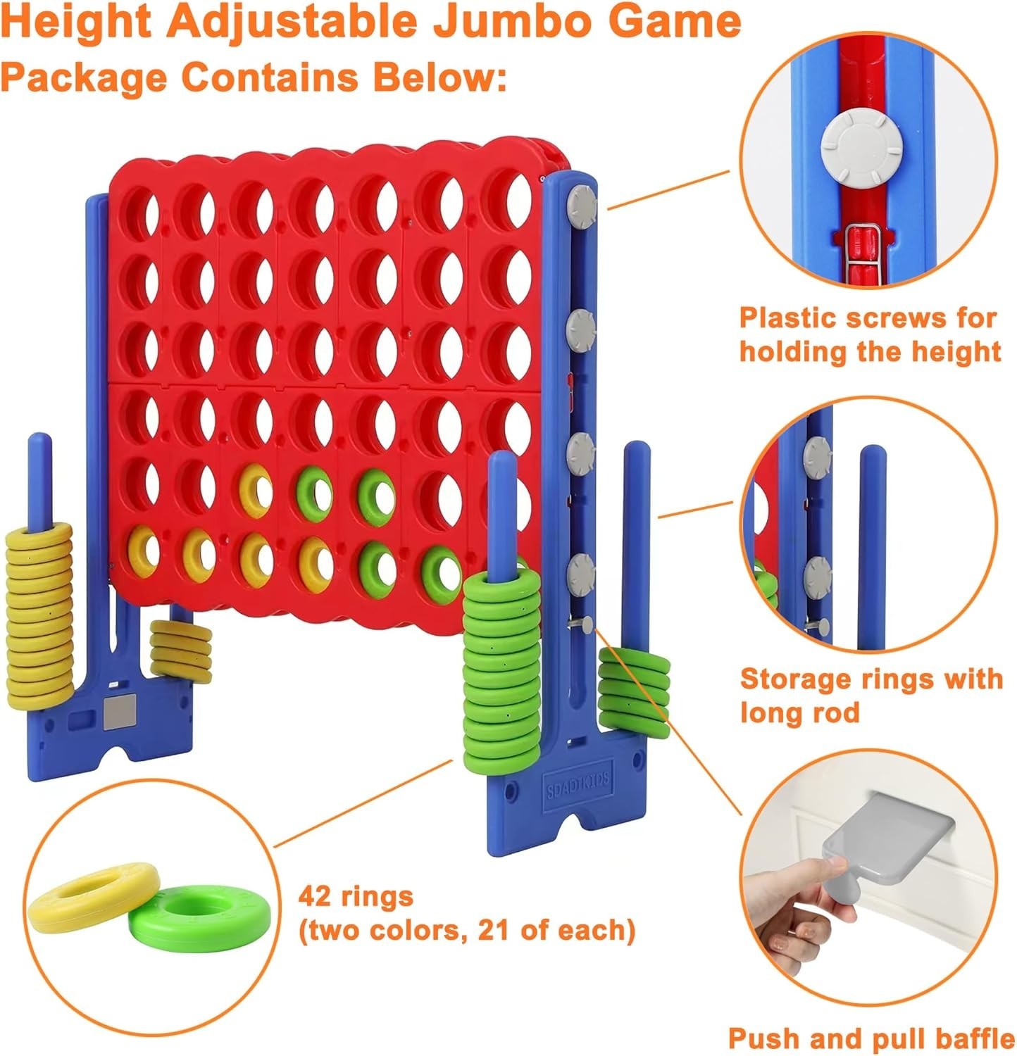 Patent Authorized Giant 4 Connect in a Row Game, Height Adjustable Jumbo Yard…
