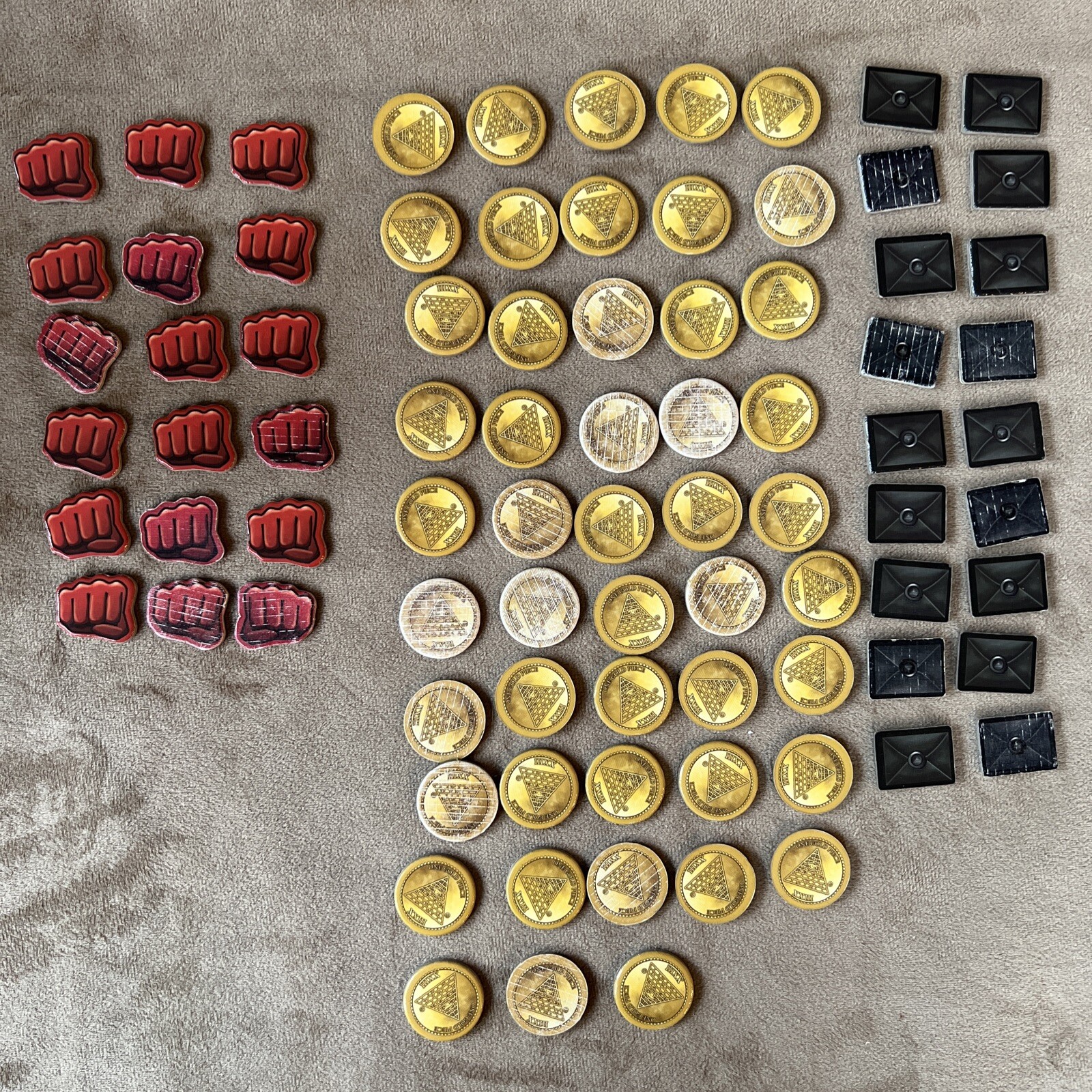 REVOLUTION Board Game REPLACEMENT PARTS- TOKENS: FORCE, BLACKMAIL, GOLD