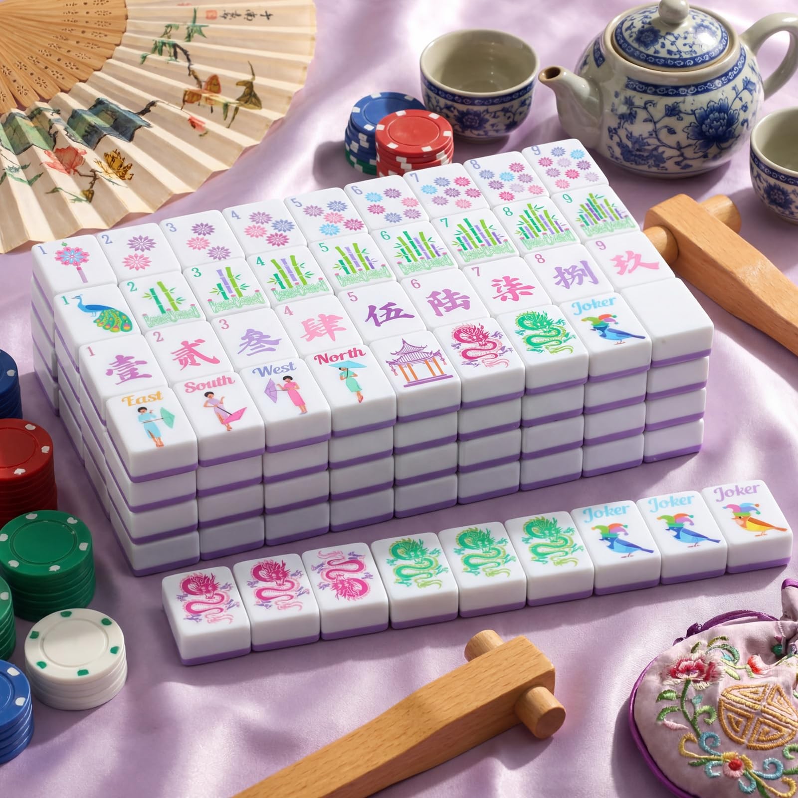 Arrowbash 160 Pcs Floral American Mahjong Set 1.2 Inch Flower Mahjong Tiles S…