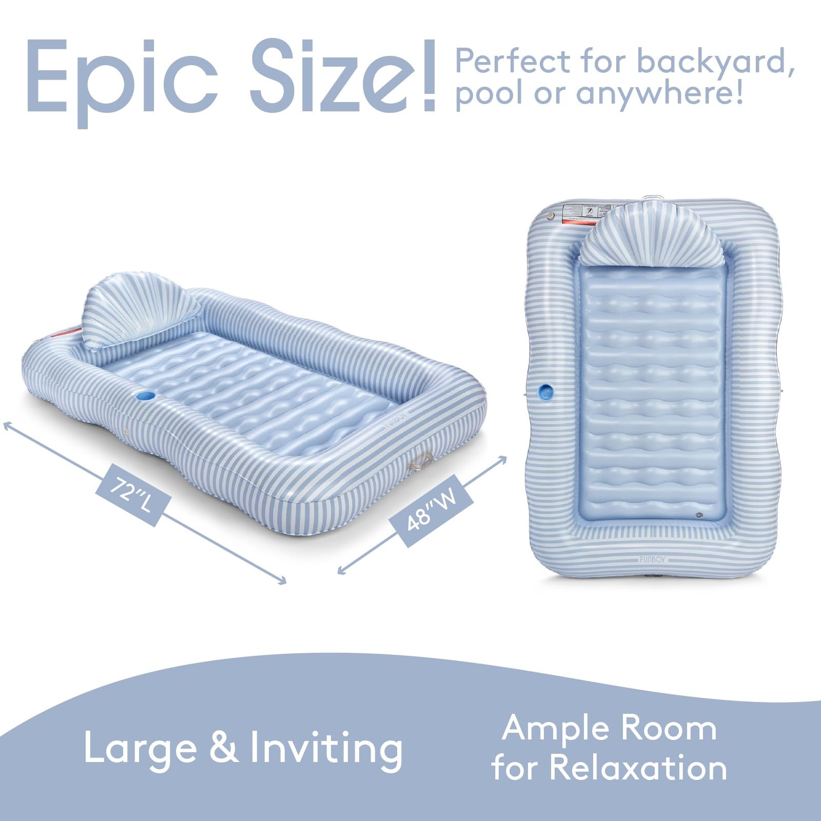 Inflatable Pool Lounger Float 72 x48 XL Blue Stripe Tanning FUNBOY 72×48 Luxury