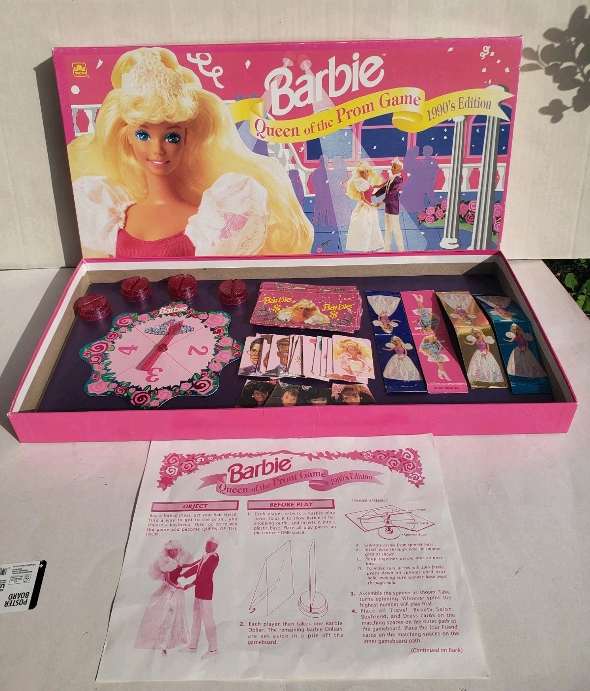 Vtg 1991 Barbie Queen Of The Prom Board Game COMPLETE 1990’s Edition Golden Game