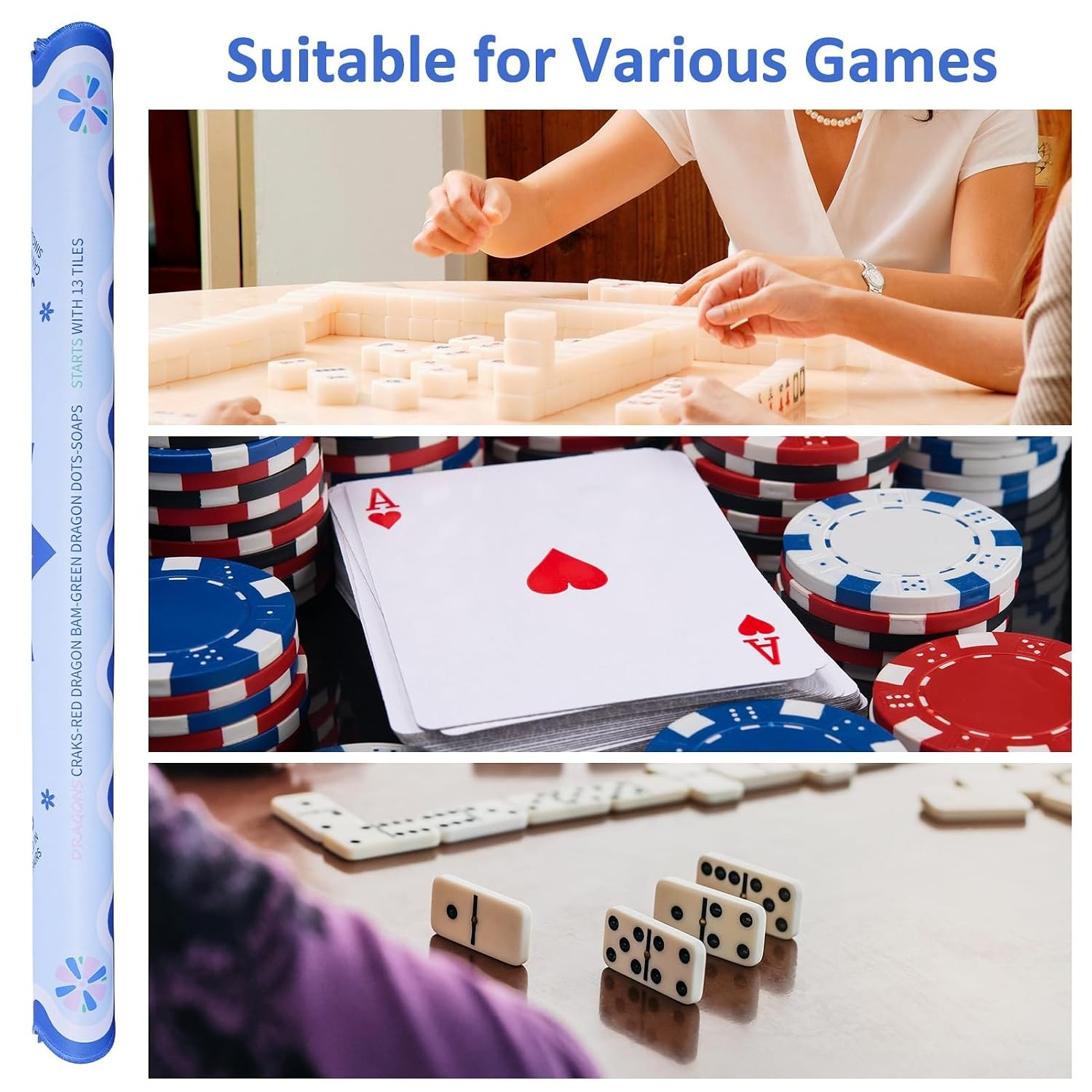 Mahjong Mat 31.5″x31.5″ Anti-Slip Black Carrying Bag Included Mahjong Game