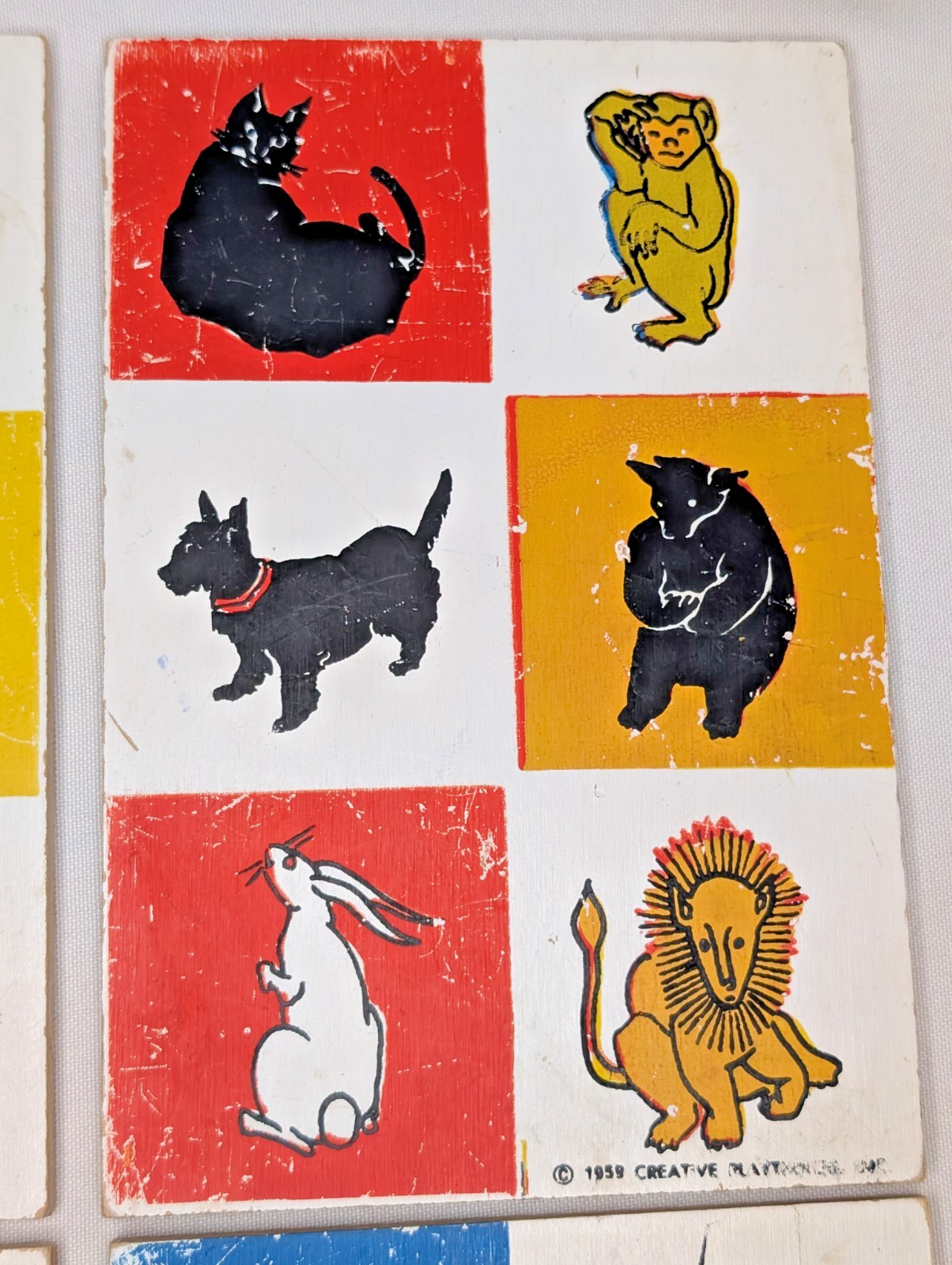 Vintage CREATIVE PLAYTHING 1959 Wood Lotto Picture Game panels Only x6 VG cond