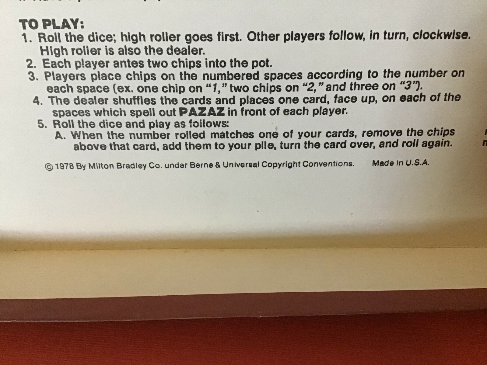 Vintage 1978 PAZAZ Board Game By MB & ES Lowe Card Chips and Dice Family Game