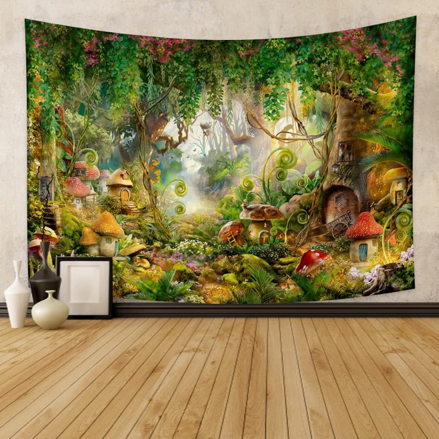 Fantasy Forest Tapestry Enchanted Mushroom Magical Tapestry Fairytale Wonderl…