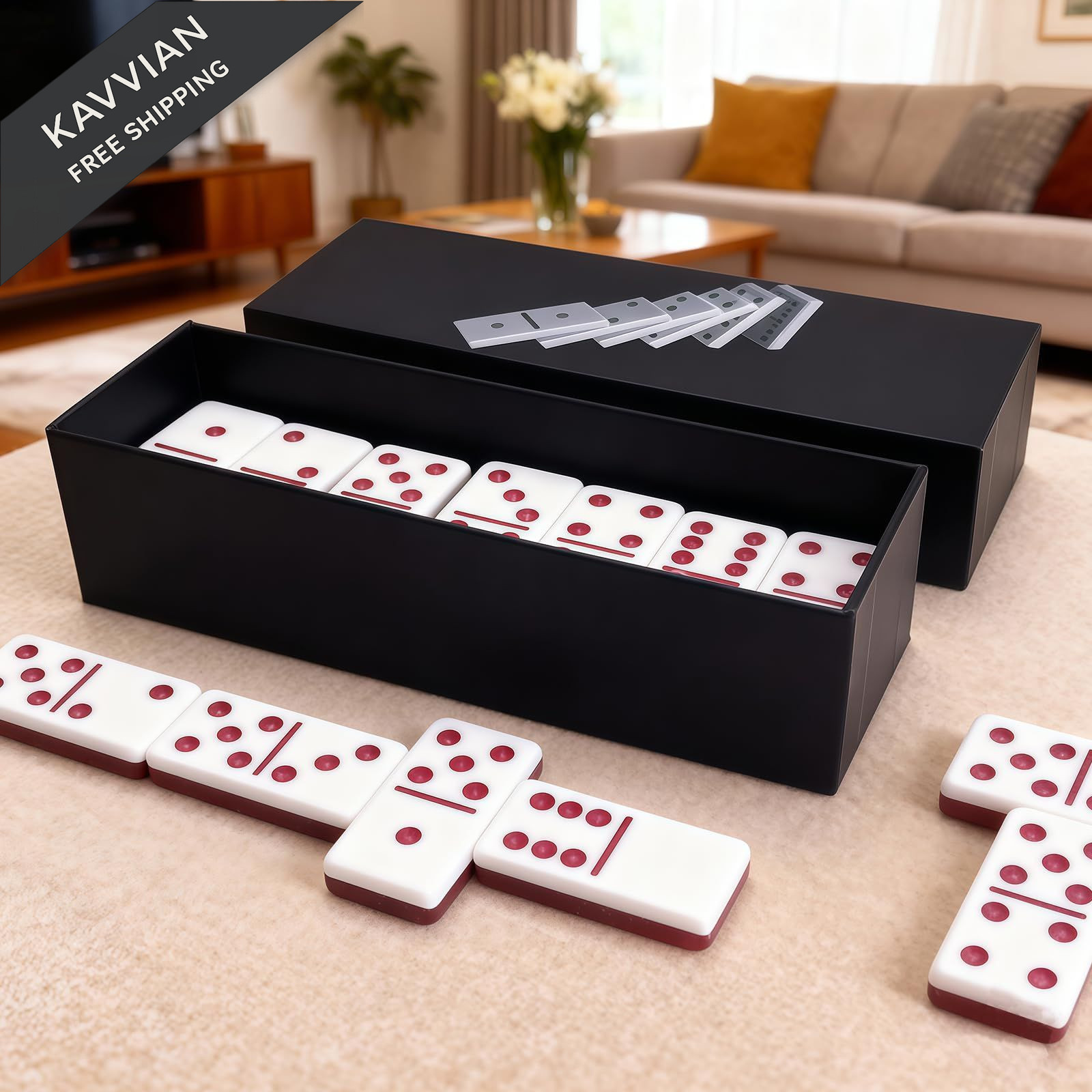 IDTQ Dominoes Set for Adults, Double 6 1.95 x 0.98 x 38 inches, Light Pink