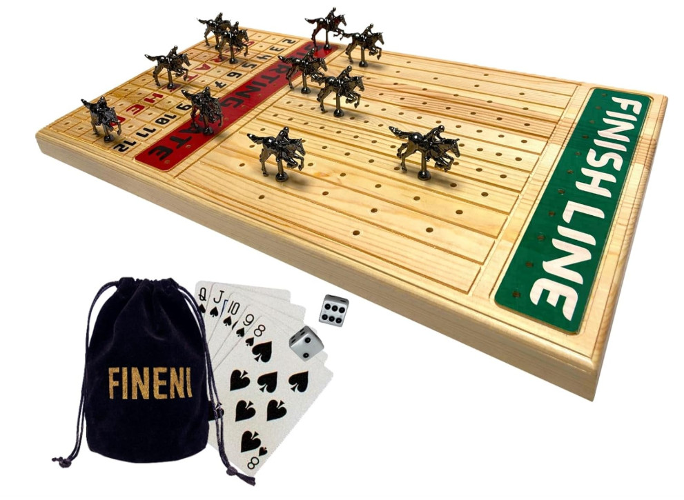 Horse Racing Board Game with Luxurious Durable Metal Horses, 11 Pieces, Black