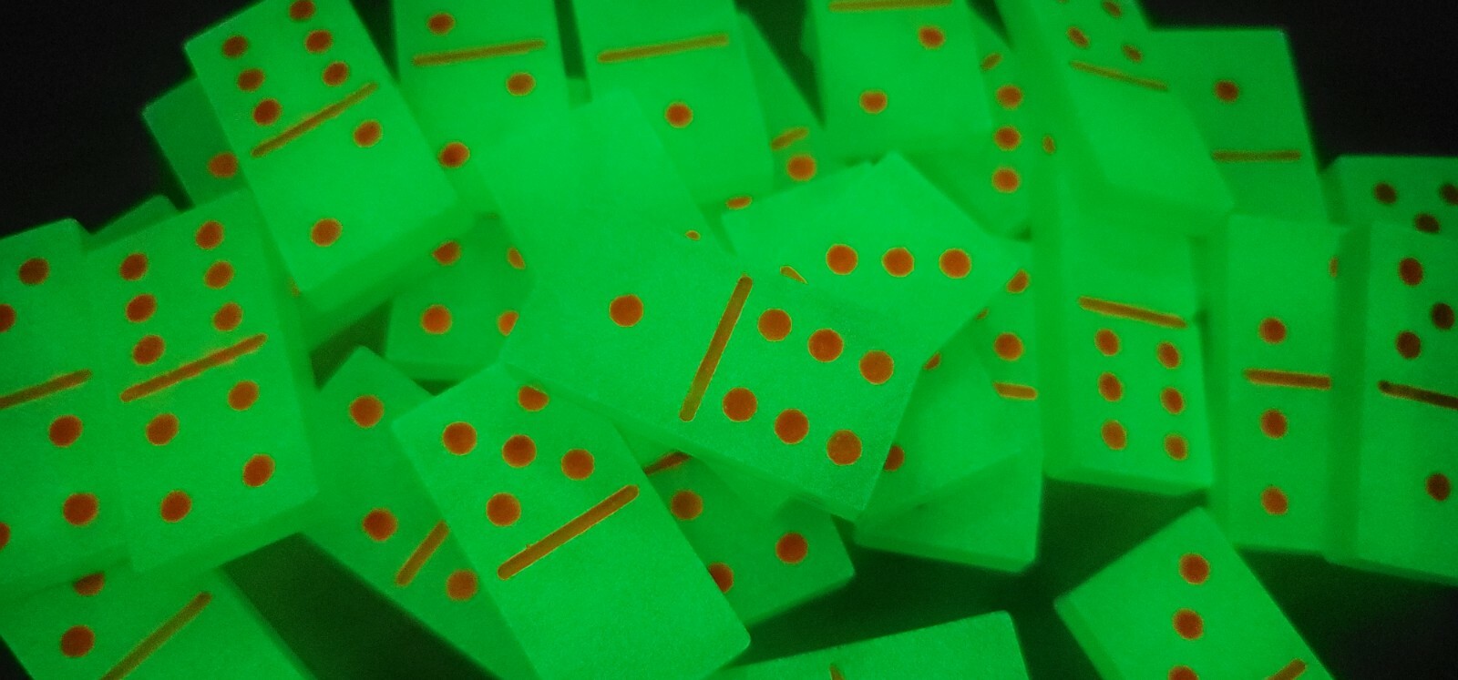 Handmade Glow in The Dark Green with Orange Dots Dominoes Double 6 Set, Gift Toy