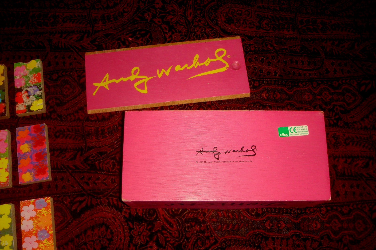 Rare ANDY WARHOL “Flowers” WOODEN DOMINO SET Gorgeous Art Color – Made in France