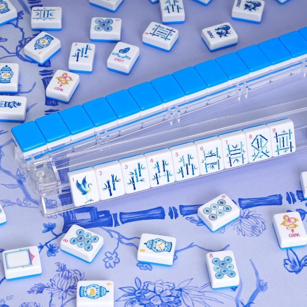 Light Blue American Mahjong Tile Set(1.2″), 160 Engraved Tiles with Mahjong Tile