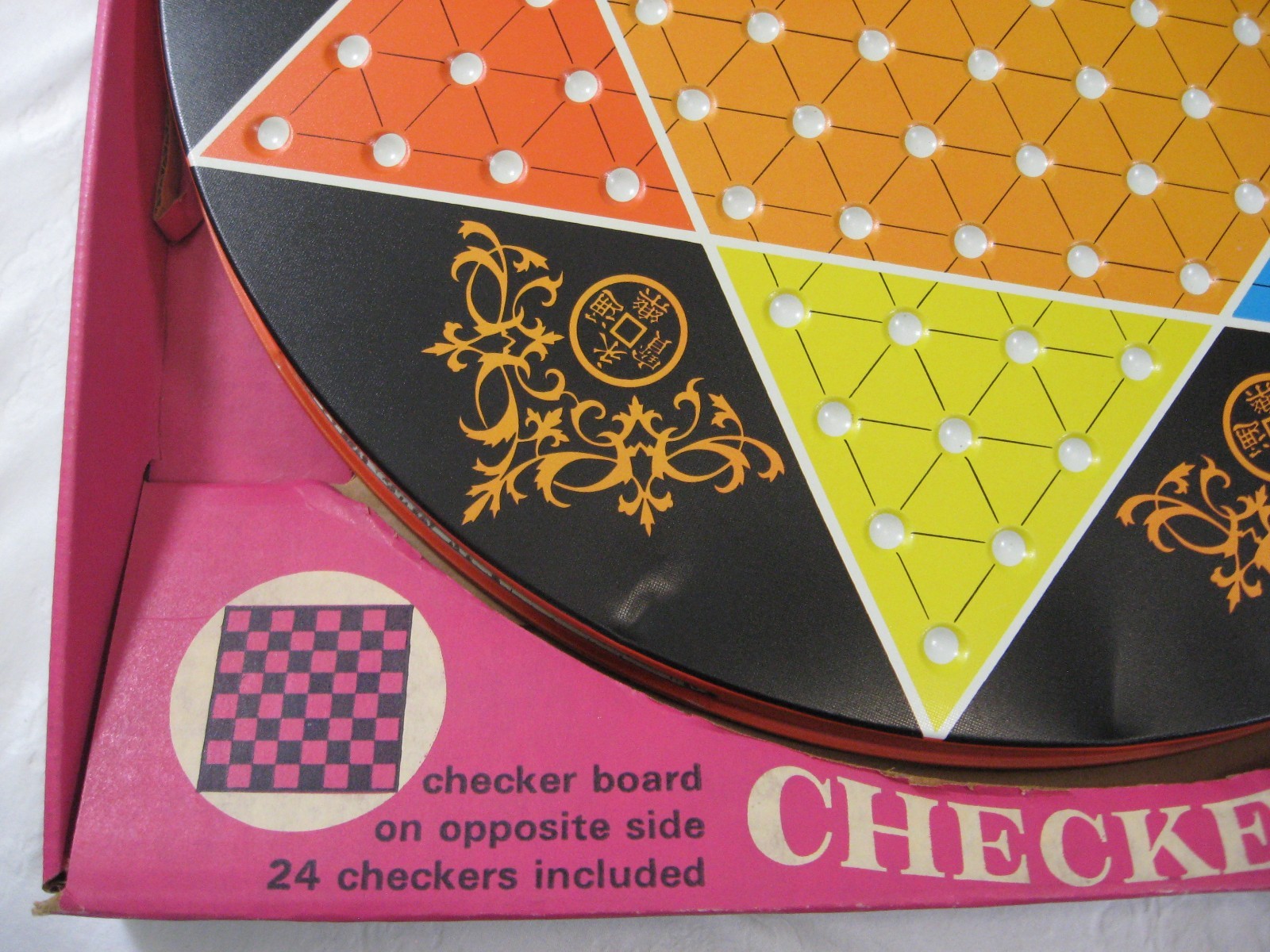 Ohio Art metal tin litho board CHINESE & REGULAR CHECKERS – complete w/ box