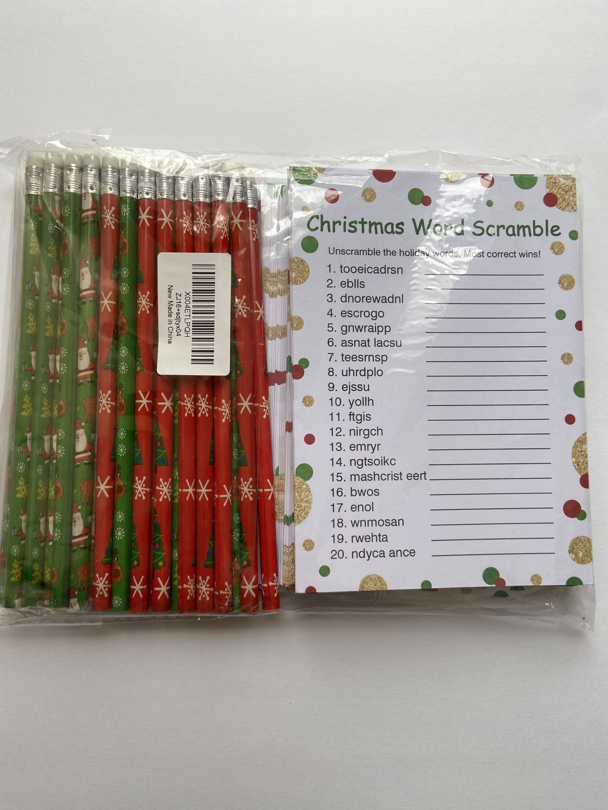 Christmas Party Set 8 Games for 25 people Scramble Word Search Pencils NEW