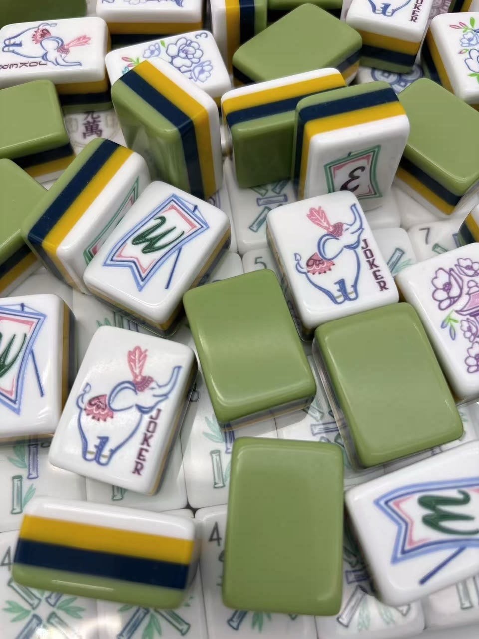 Willow Inspired 4-Layer Green Back American Mahjong Tiles