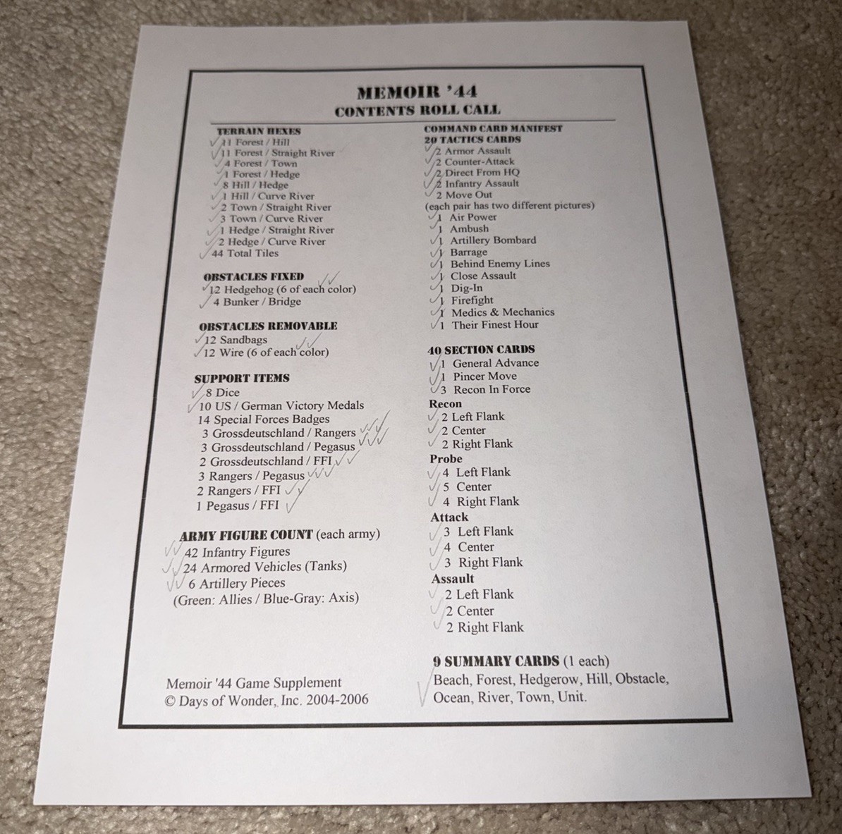 Memoir 44 Board Game 1st Edition | Richard Borg | Days Of Wonder | 100% COMPLETE