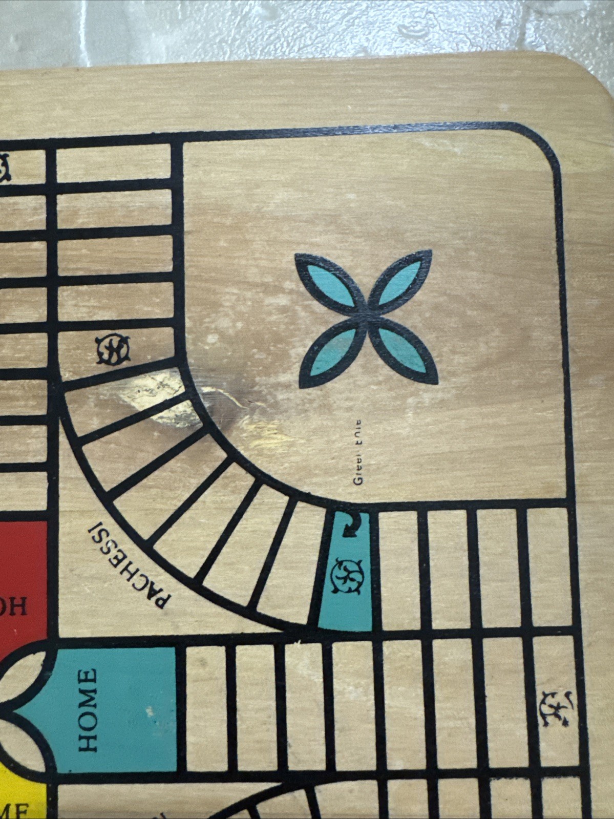 Vintage Wooden Painted Reversible Chess/Checkers/Pachesi Board ONLY 11″
