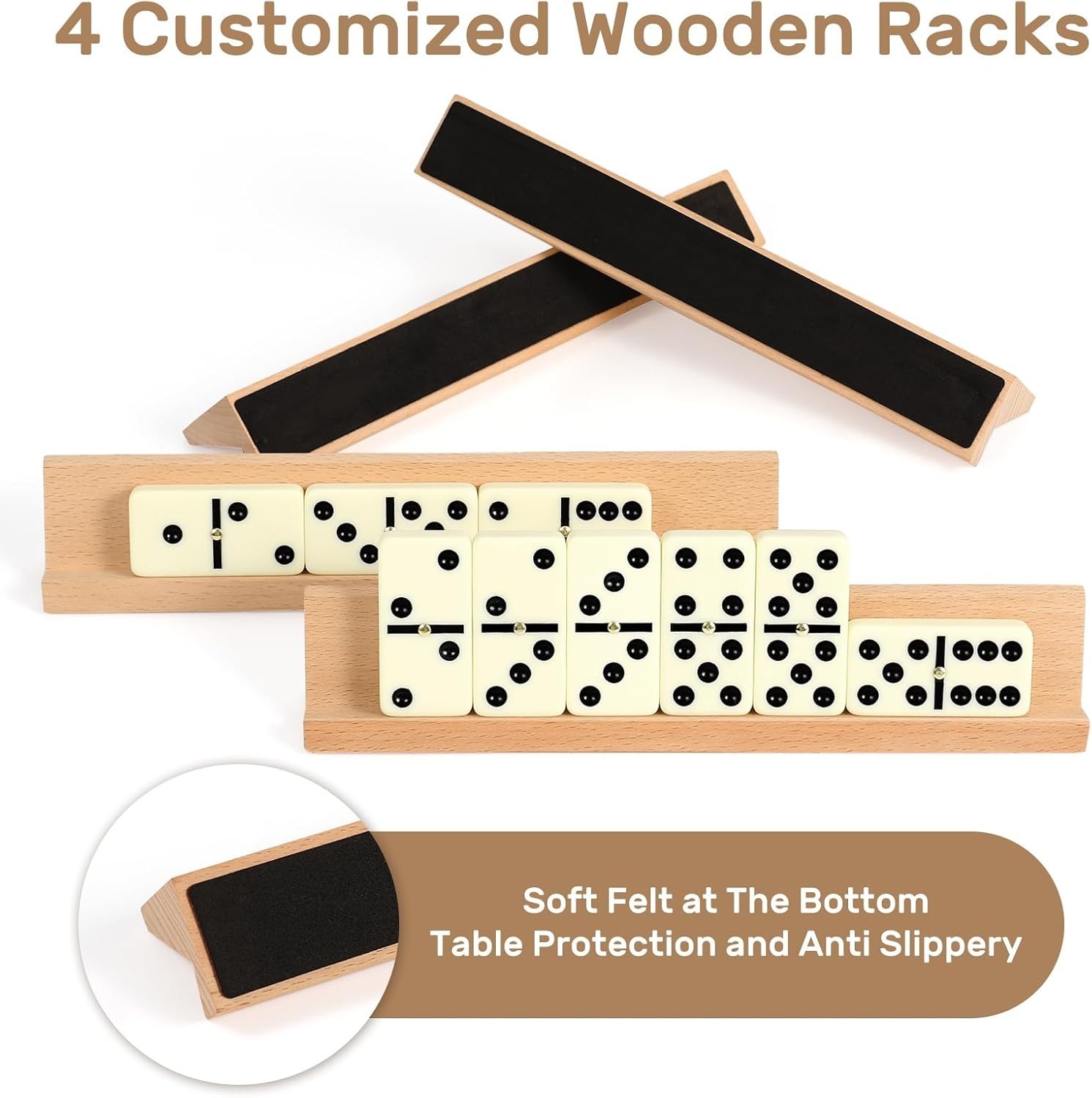 Deluxe Jumbo Dominoes Set for Adults with 4 Beech Racks & Eco-Friendly Tiles
