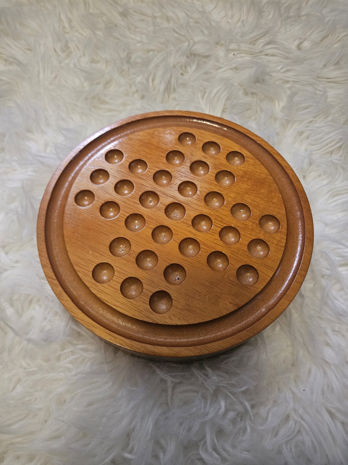 Vintage Arolly Wooden Handmade Marble Solitaire Game Set w/33 Stone Marbles