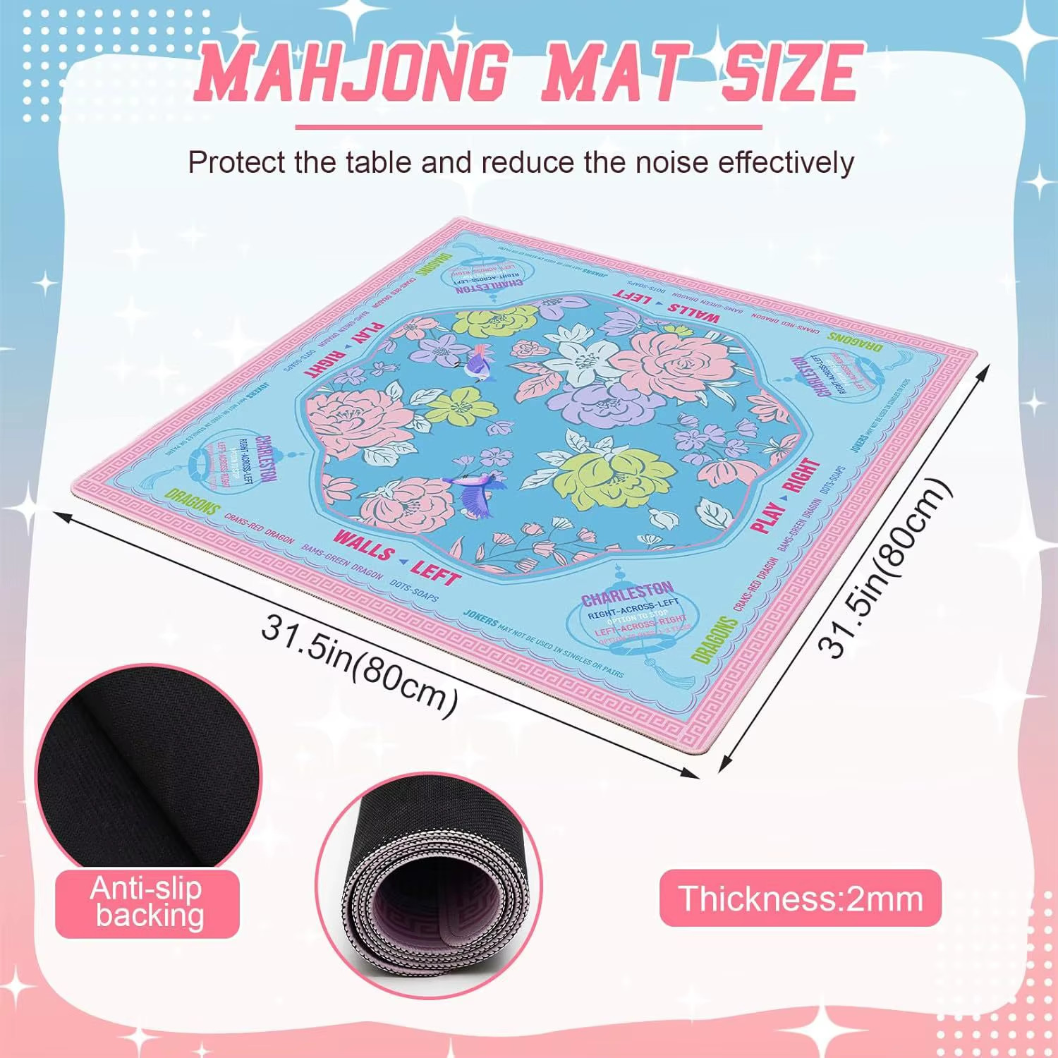New Premium Mahjong Mat Table Top 31.5 in x 31.5 in – Blue Oriental