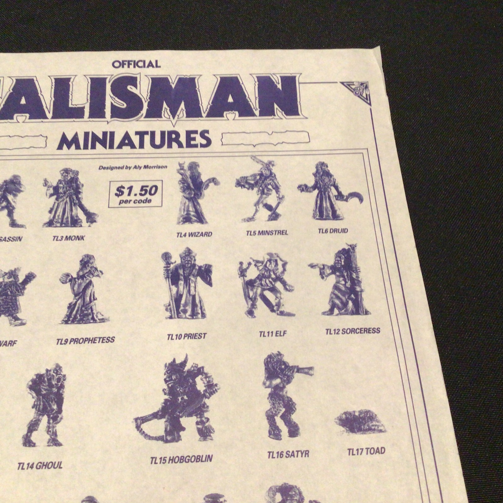 Vintage Talisman Board Game 2nd Edition Official Miniatures Advertisement Sheet