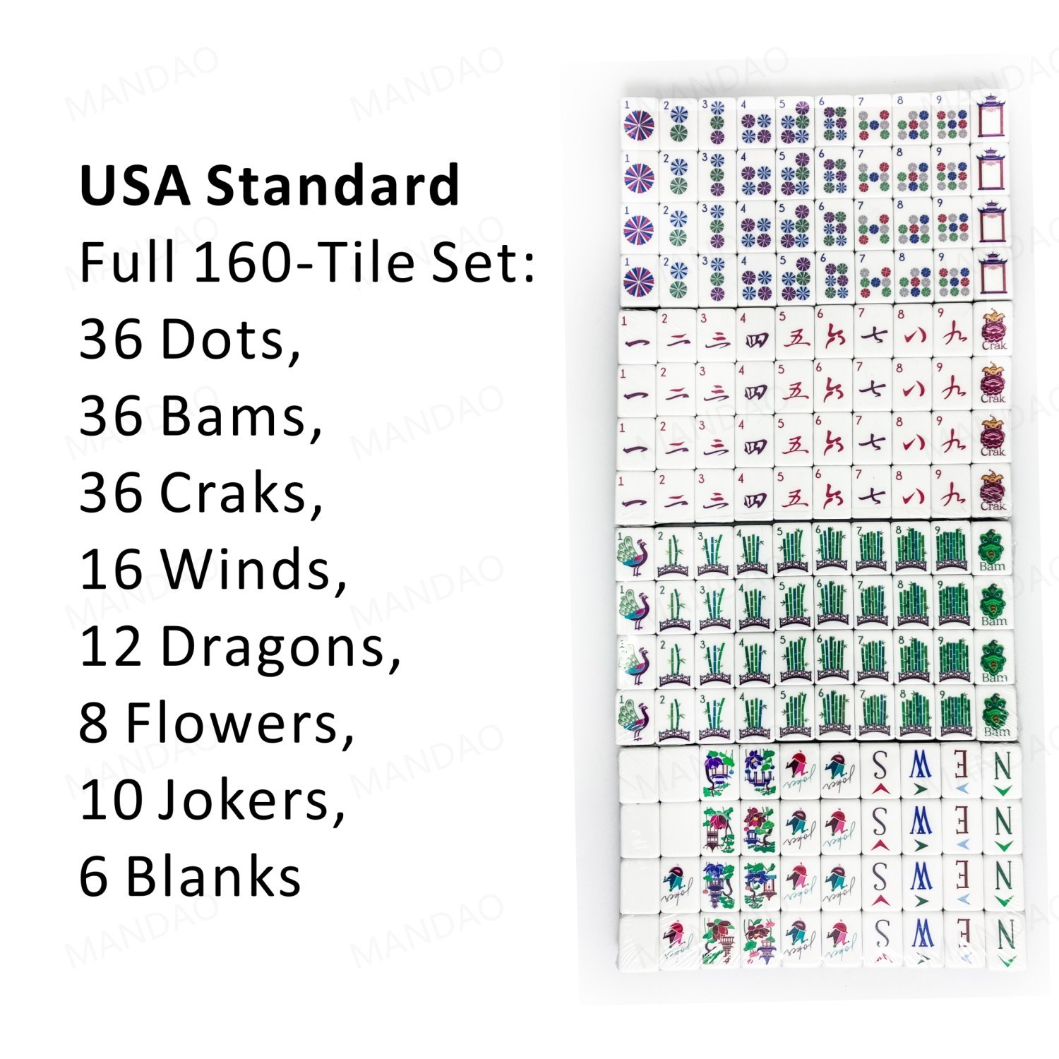 NEW! Vibrant Layered Mahjong Tiles – Full American Set 160Tiles-blue