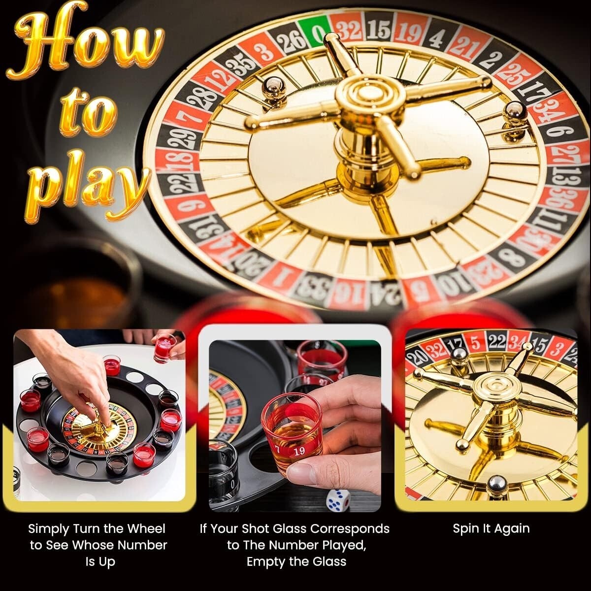 Juego de beber estilo casino con 2 bolas y 16 vasos, 12 x 12 x 3 inches NUEVO US