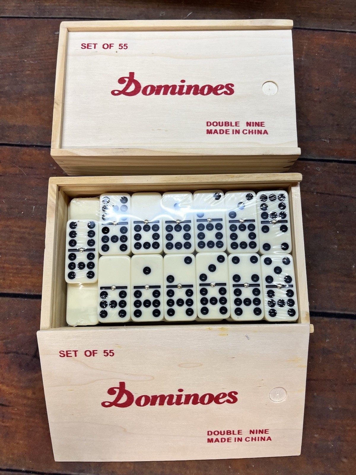 Set of 55 Double Nine Dominoes Wood Case Family Strategy Game Night Lot Of 12