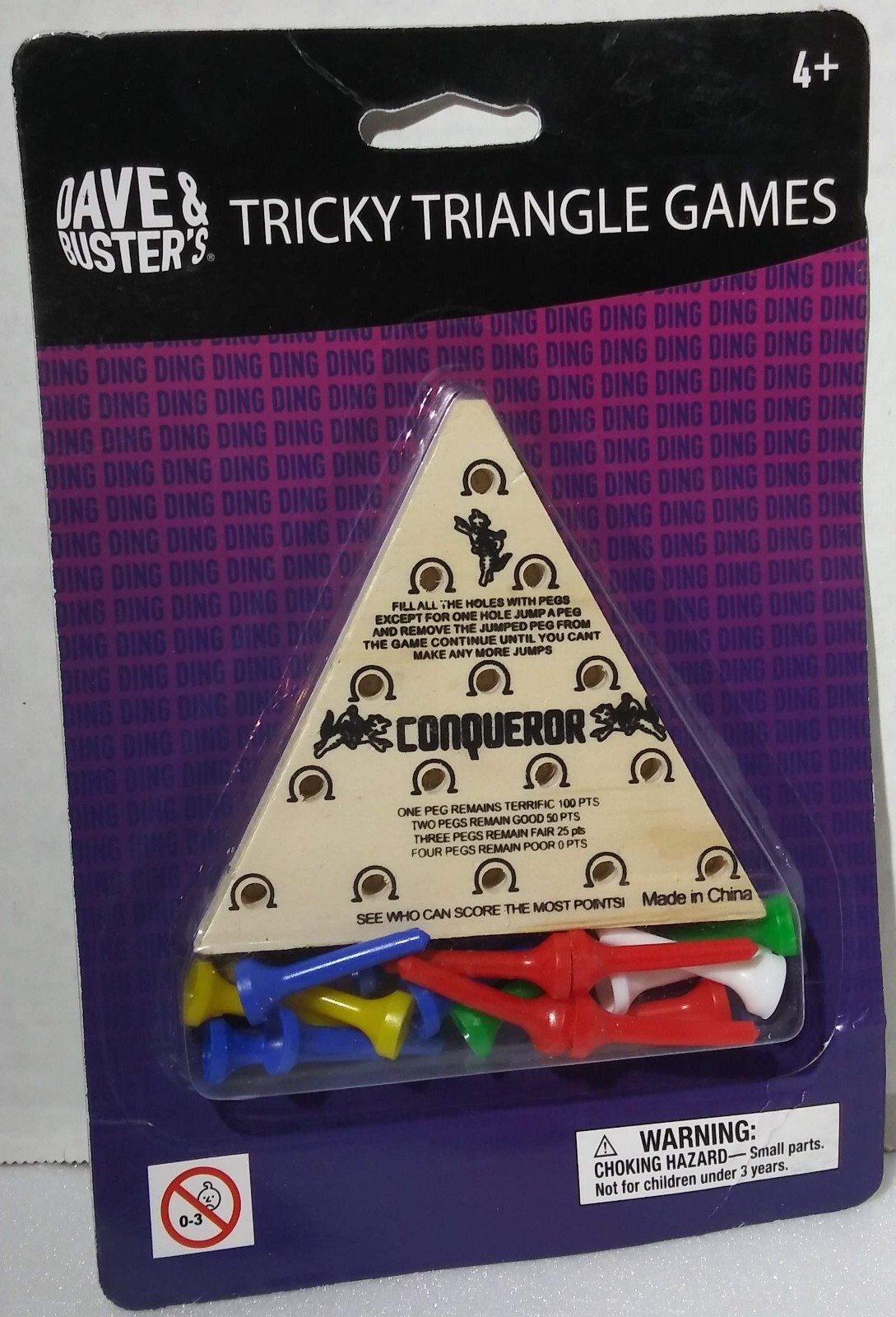 New Dave & Buster’s Tricky Triangle Wooden Peg Game Brain Teaser Ages 4 & Up