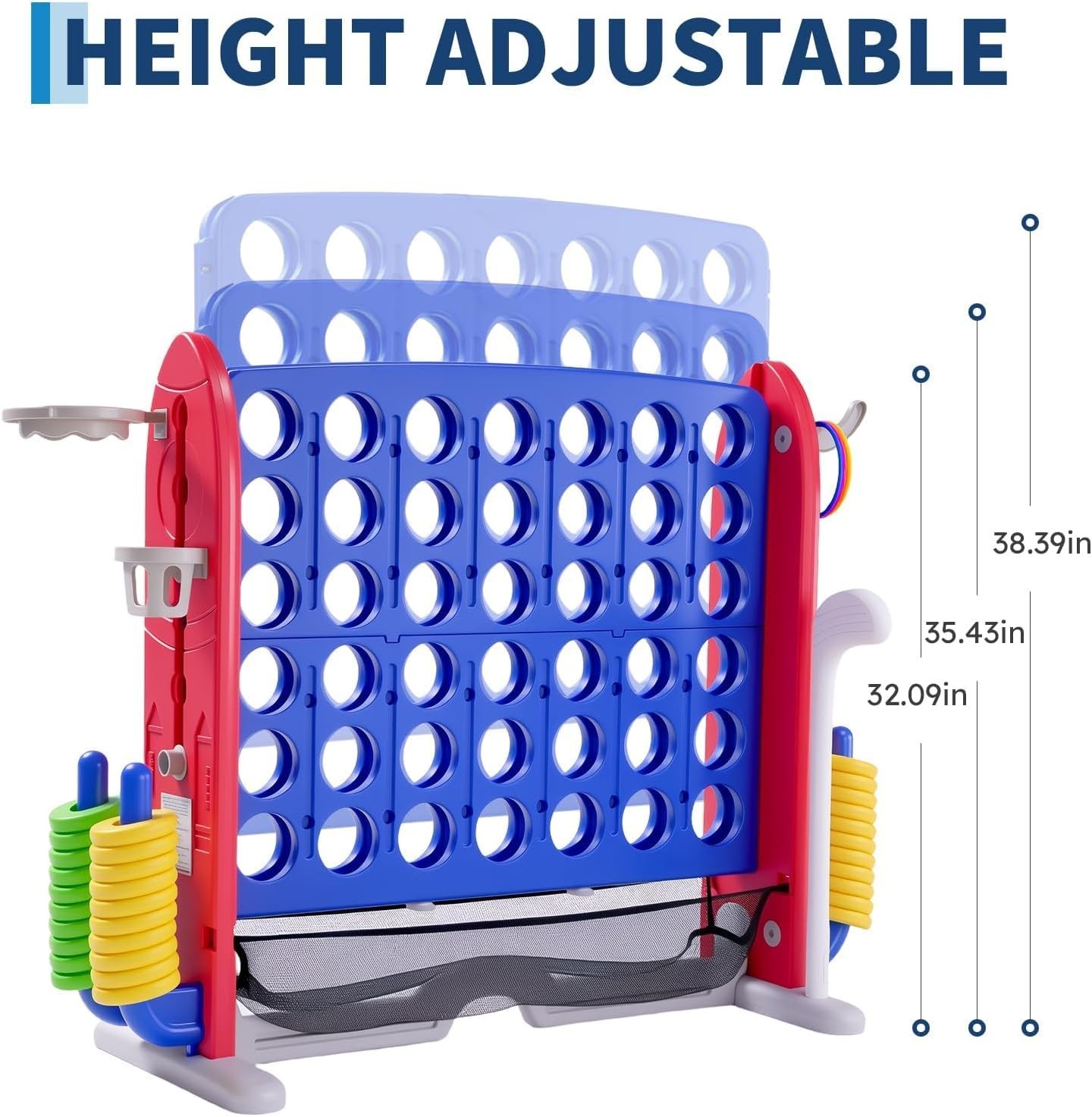Jumbo 4 in a Row Game, Height Adjustable(2.7-3.2 Ft) Outdoor Indoor Connect 4 W/
