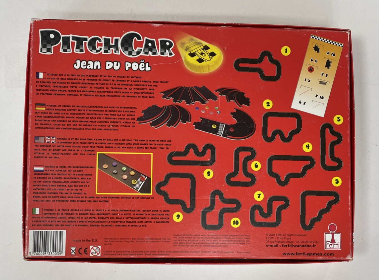 PitchCar Boardgame by Jean Du Poel Ferti Games 2003 Multilingual Ed. Complete